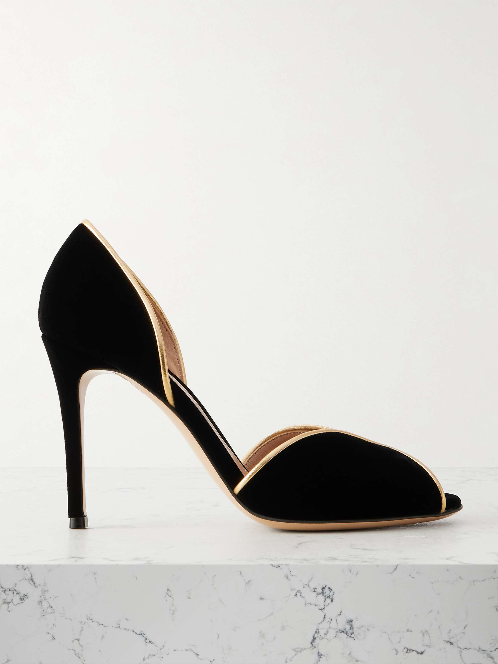 GIANVITO ROSSI 95 metallic leather-trimmed velvet pumps | NET-A-PORTER