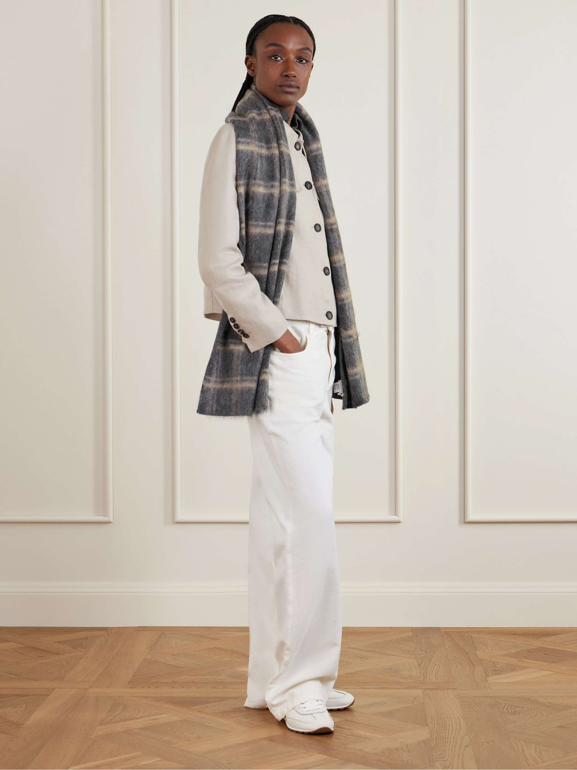 BRUNELLO CUCINELLI Checked brushed-knit scarf | NET-A-PORTER