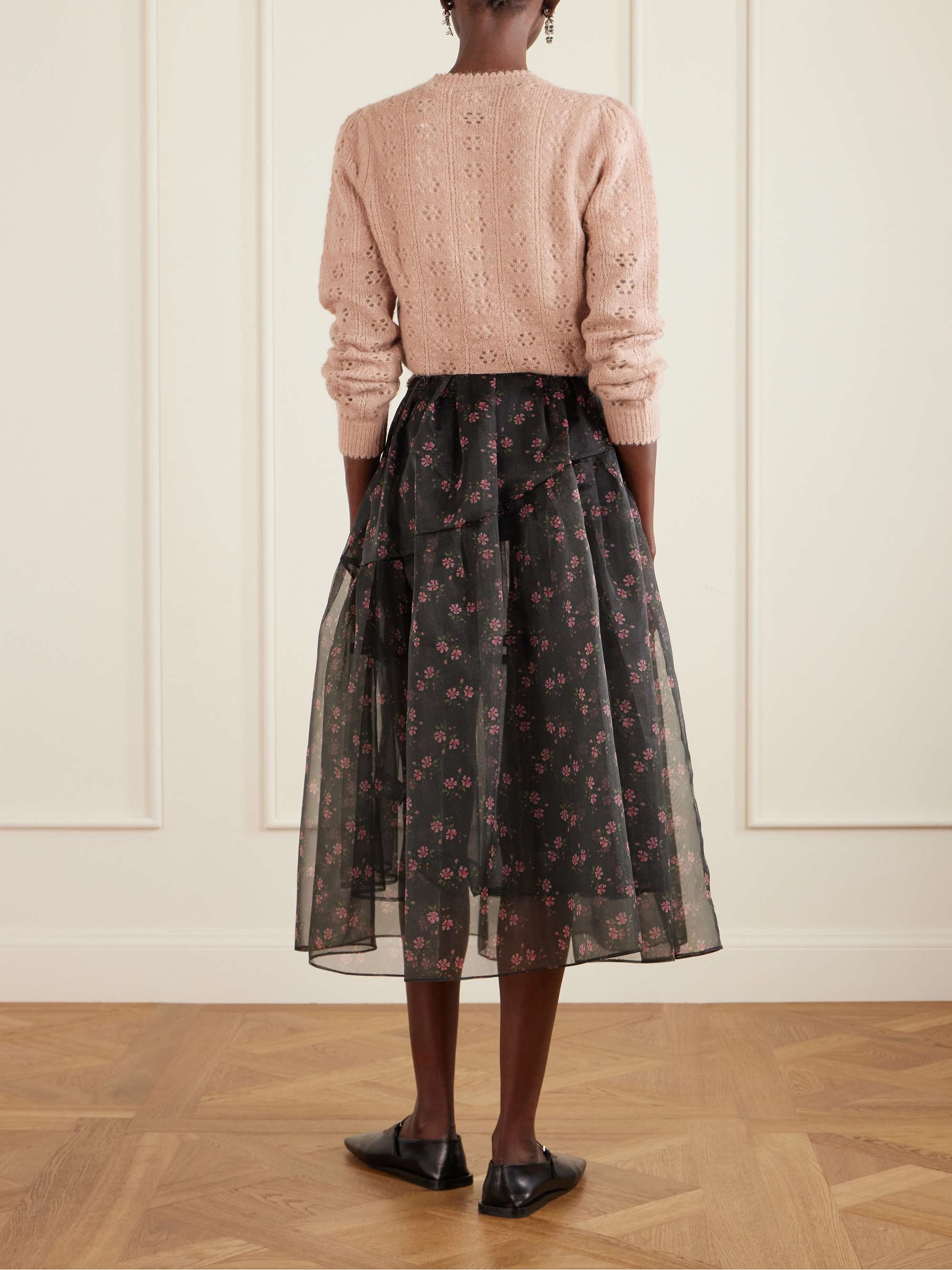 SIMONE ROCHA Tiered floral-print organza midi skirt | NET-A-PORTER