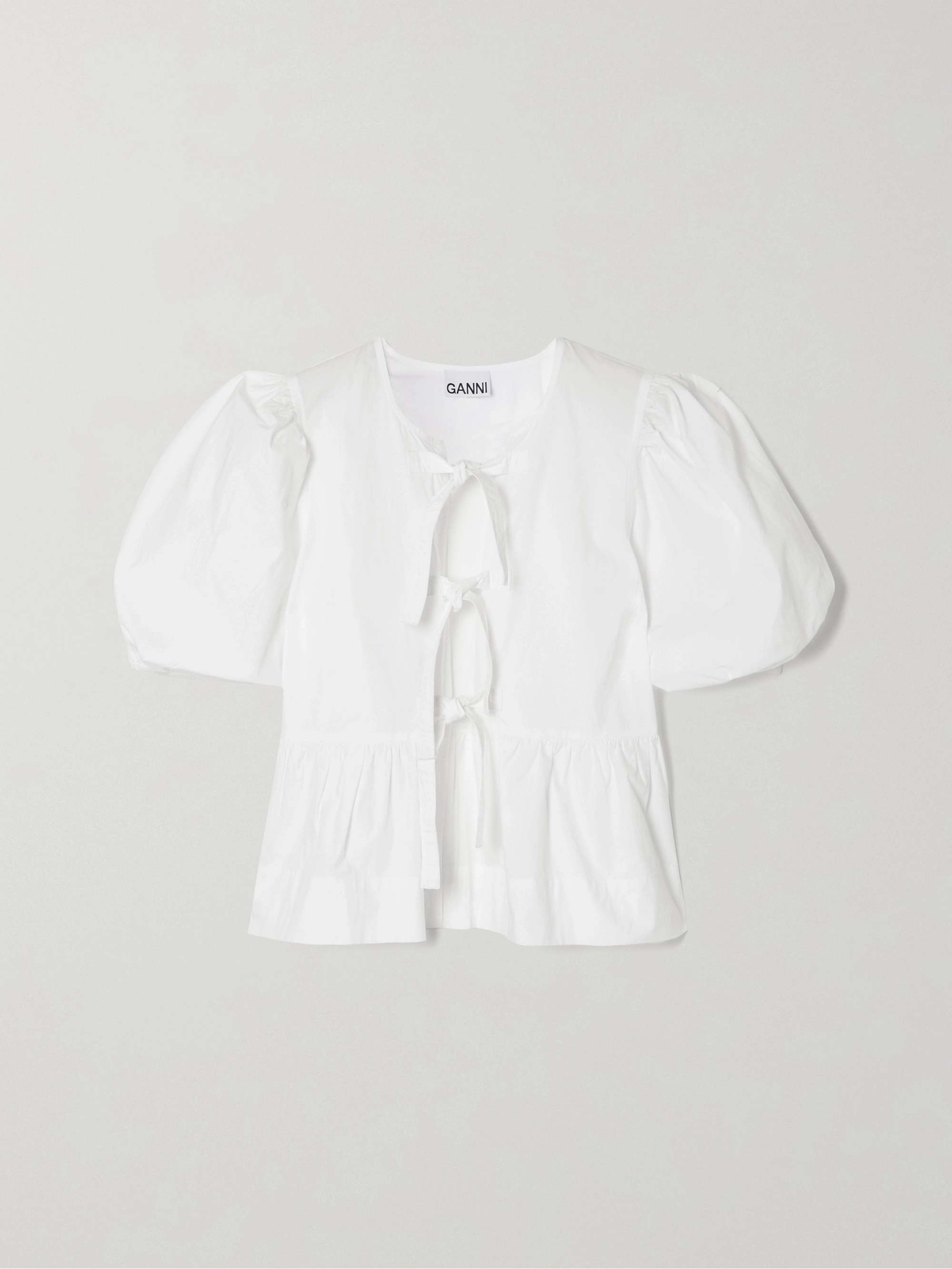 GANNI Tie-front organic cotton-poplin peplum blouse | NET-A-PORTER
