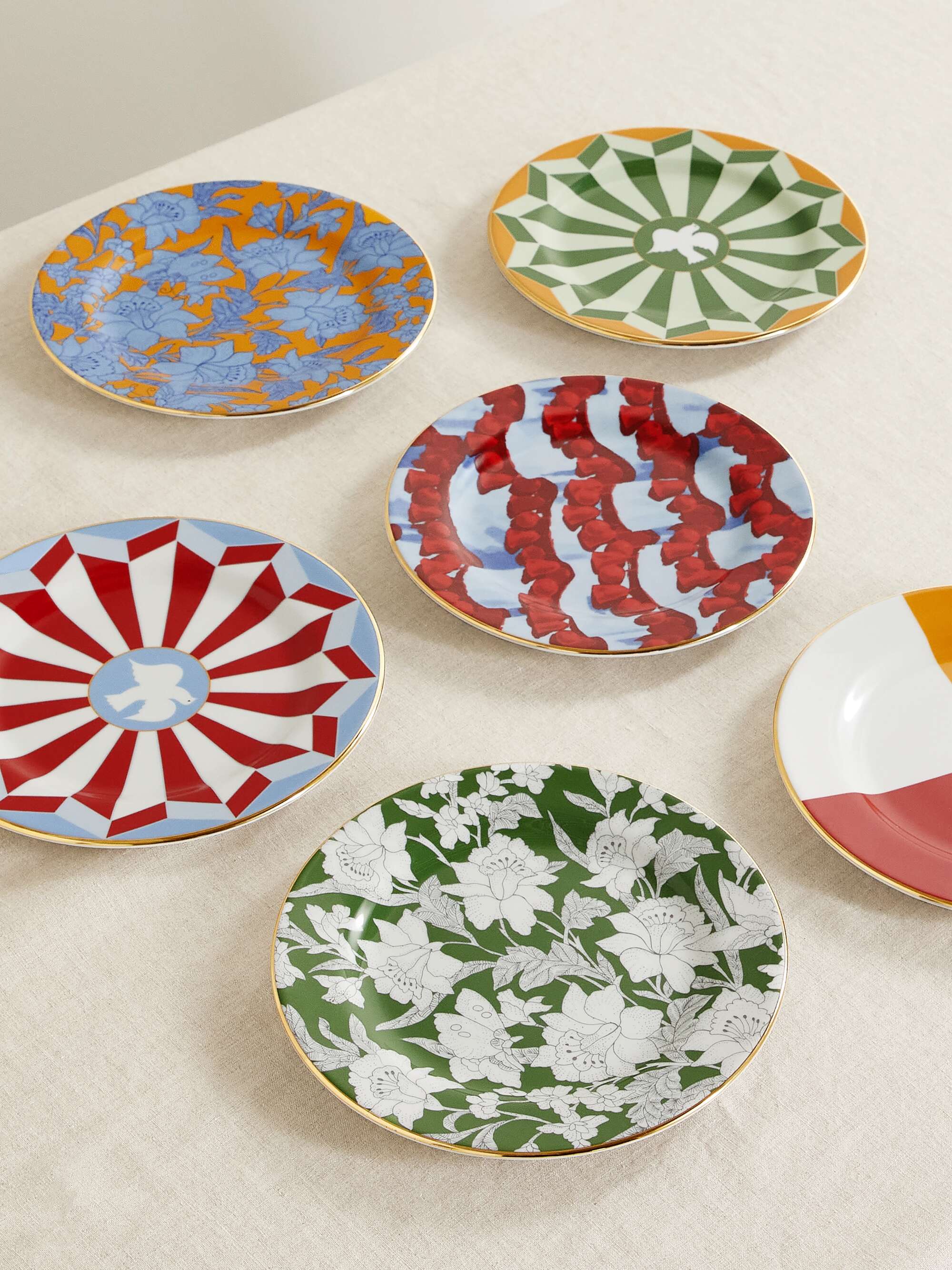 LA DOUBLEJ Set of six gold-plated porcelain dessert plates | NET-A