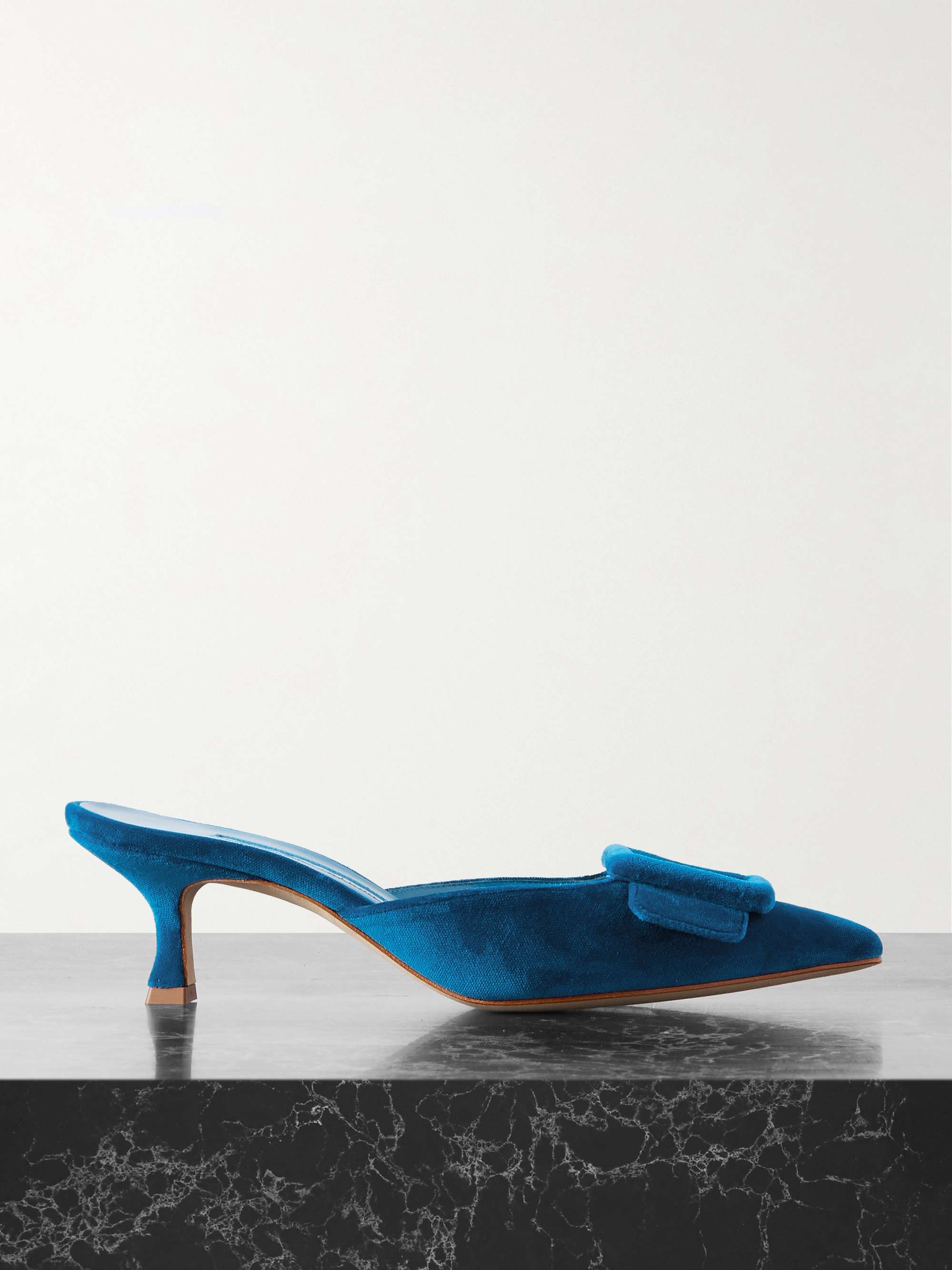 MANOLO BLAHNIK Maysale 50 buckled velvet mules | NET-A-PORTER