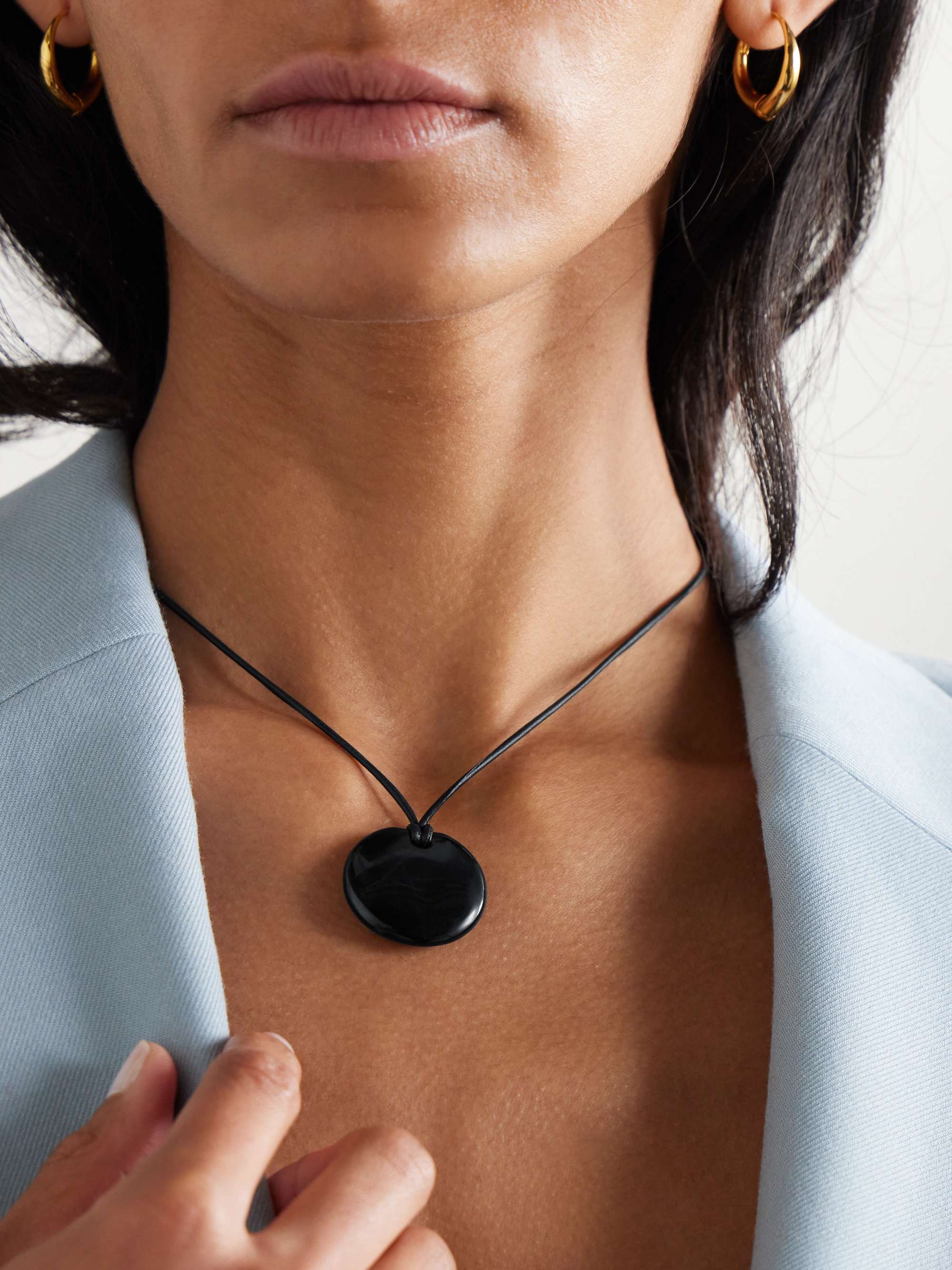 SOPHIE BUHAI Small Full Moon silver, cord and onyx necklace | NET