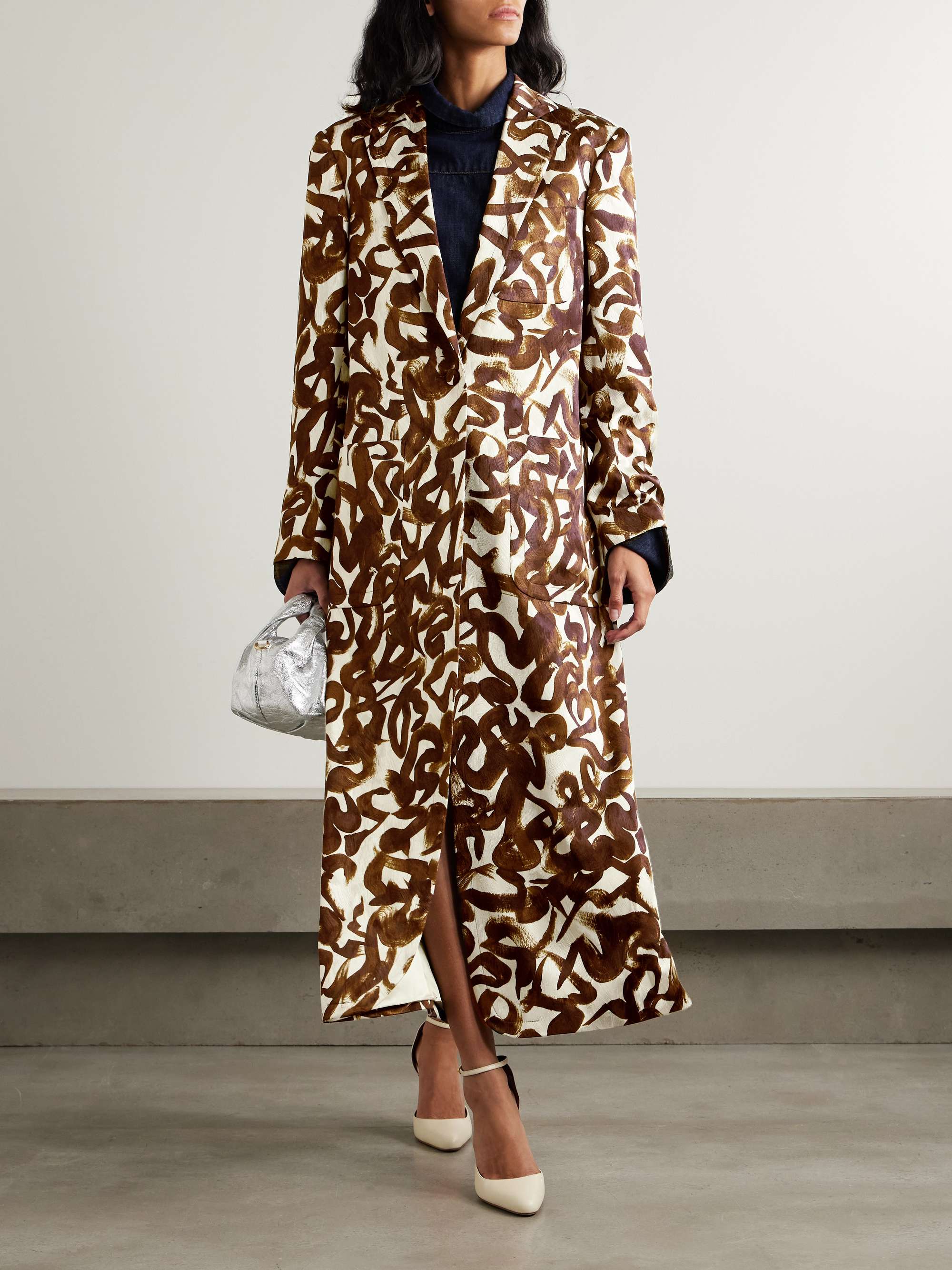 DRIES VAN NOTEN Printed satin-jacquard coat | NET-A-PORTER
