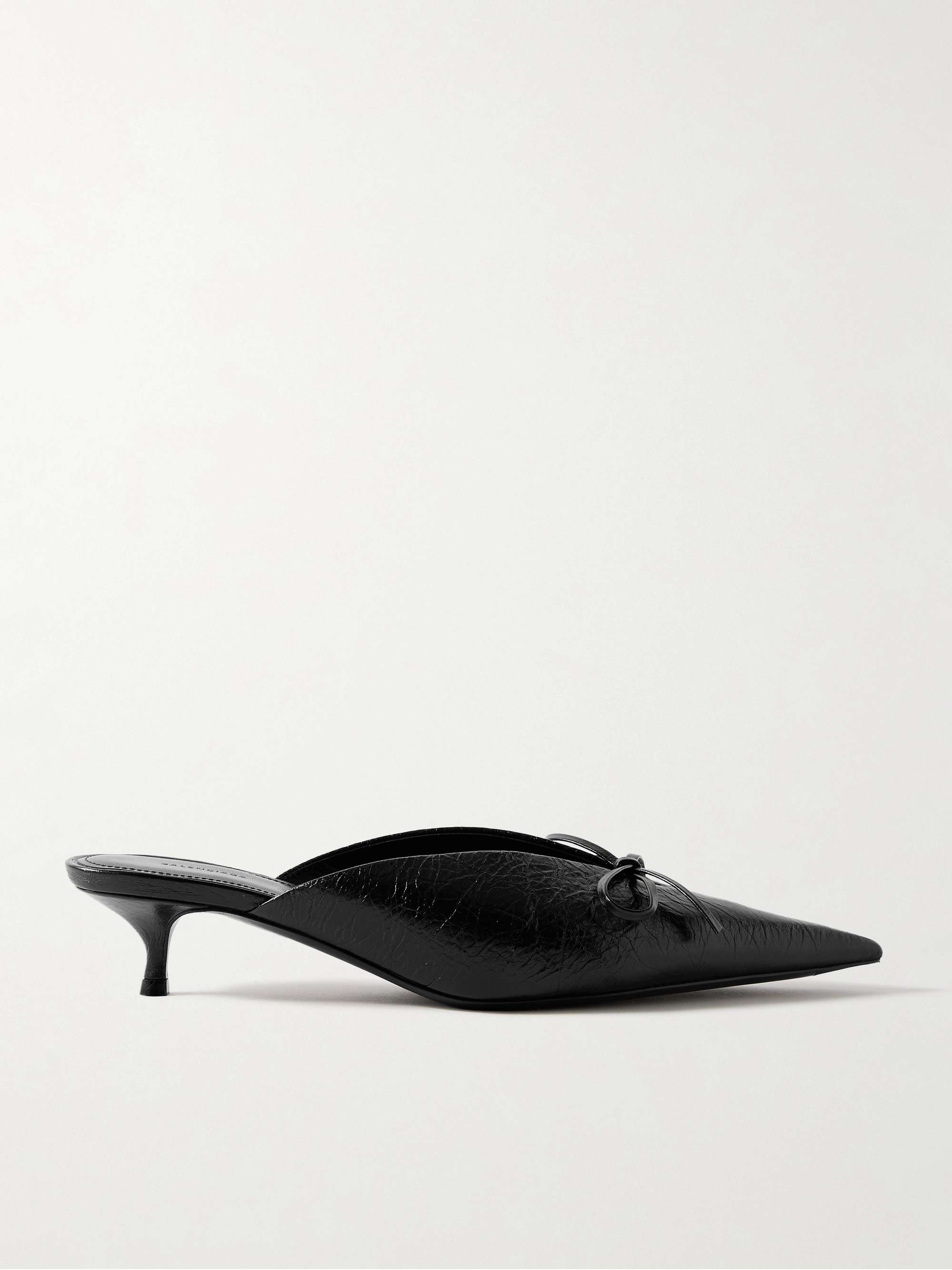 BALENCIAGA Knife bow-embellished crinkled-leather mules | NET-A-PORTER
