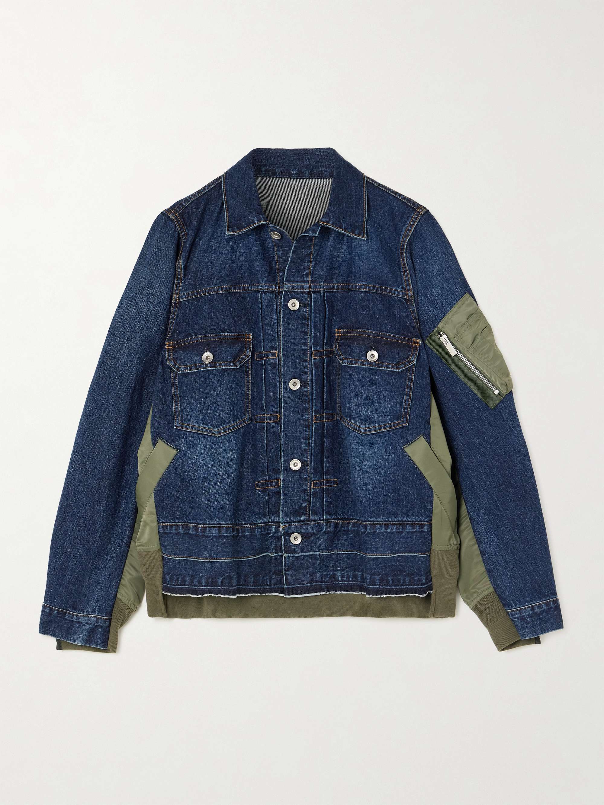 SACAI Paneled distressed denim and shell jacket | NET-A-PORTER