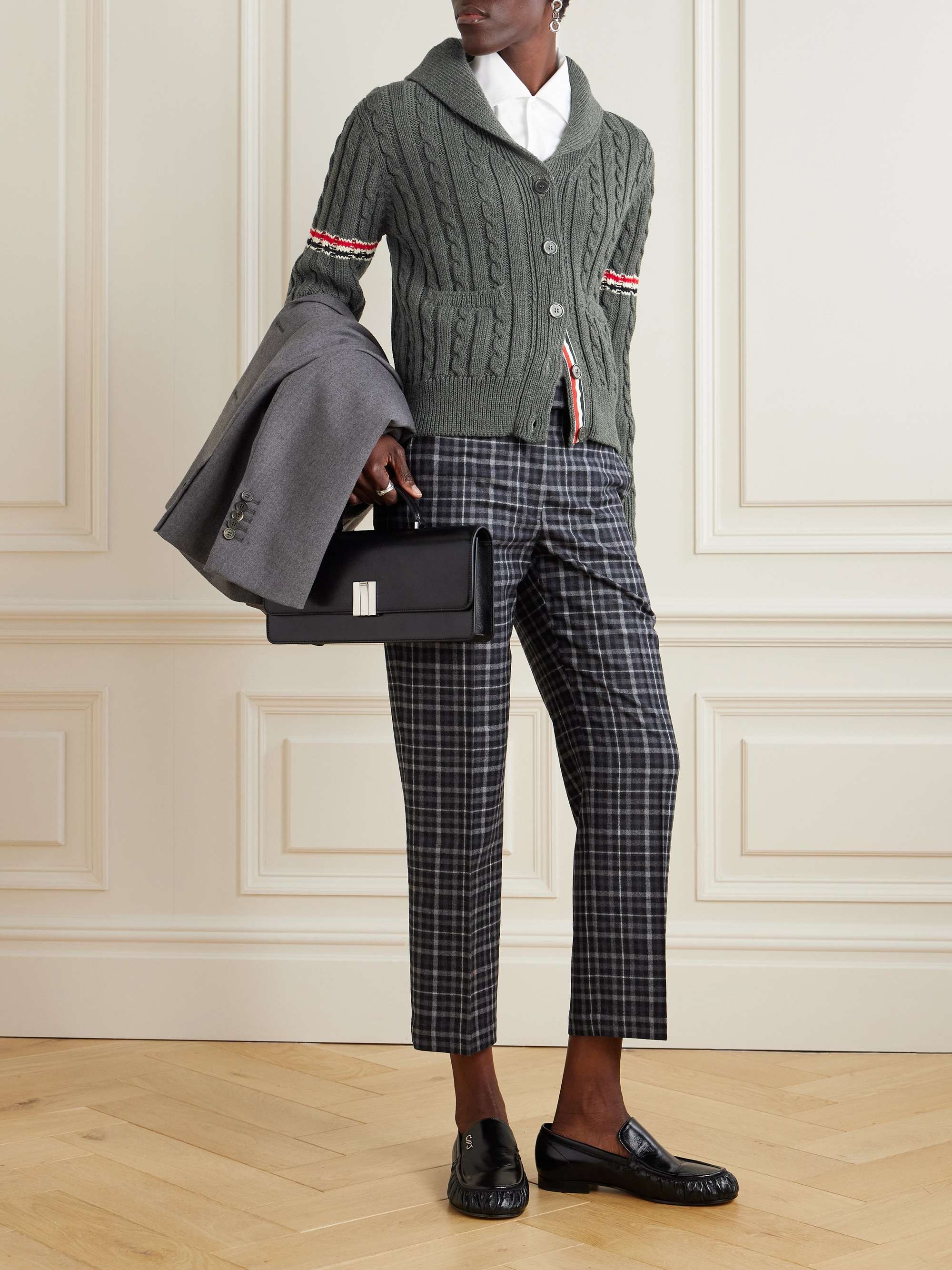 THOM BROWNE Striped cable-knit wool cardigan | NET-A-PORTER