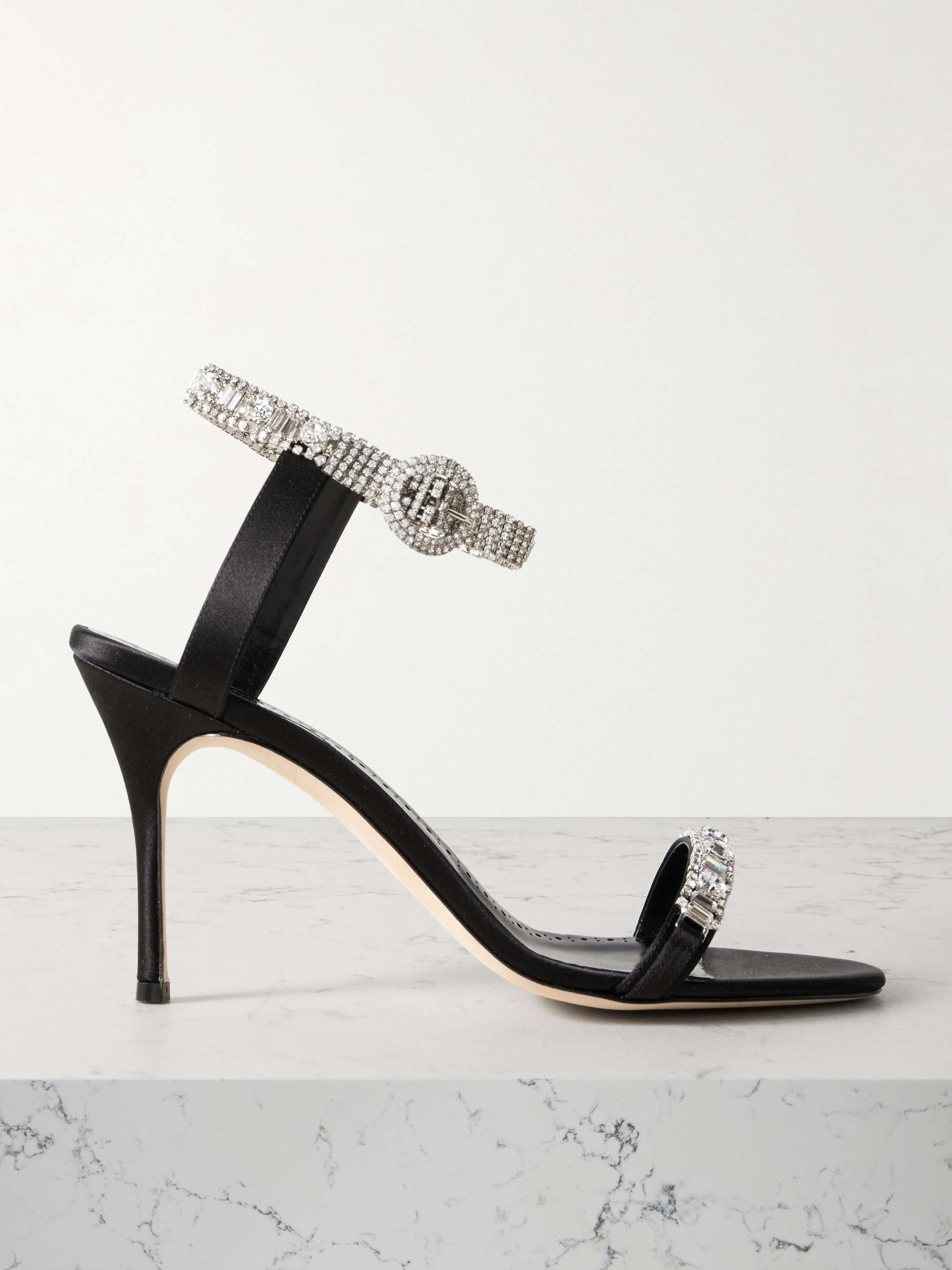 MANOLO BLAHNIK Asasan 90 crystal-embellished satin sandals | NET-A