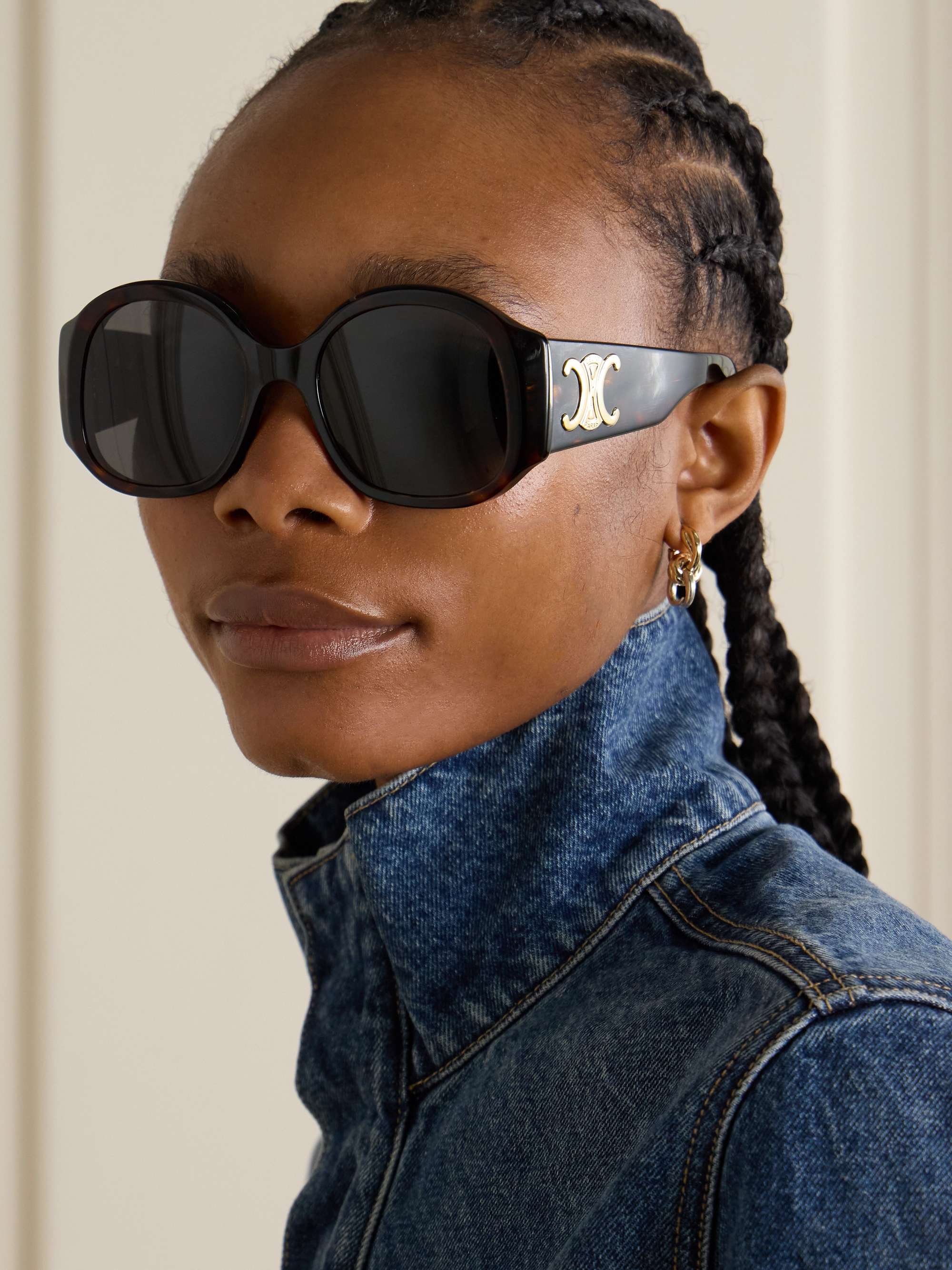 CELINE EYEWEAR Maxi Triomphe round-frame tortoiseshell acetate