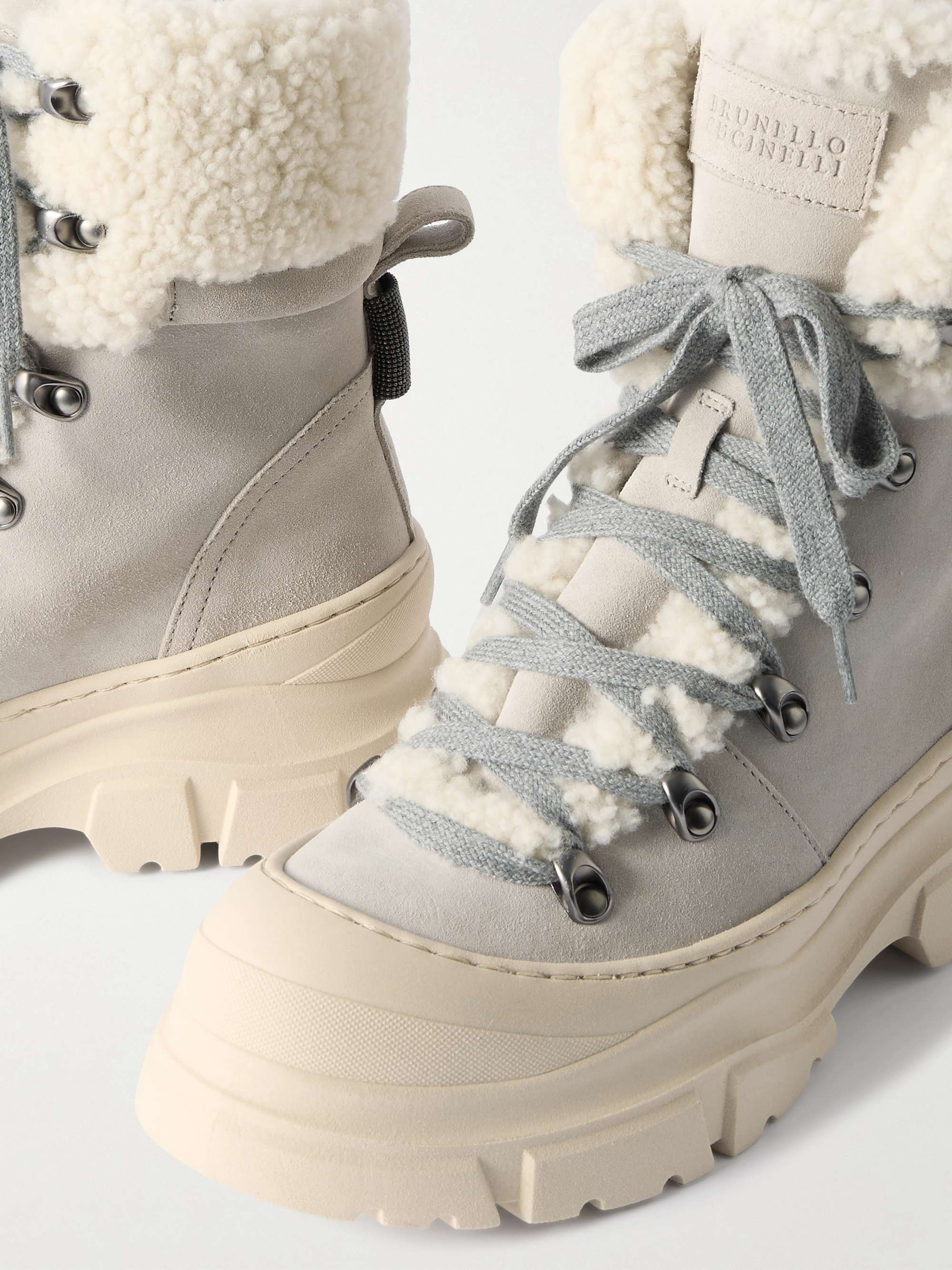 BRUNELLO CUCINELLI Bead-embellished shearling-lined suede ankle