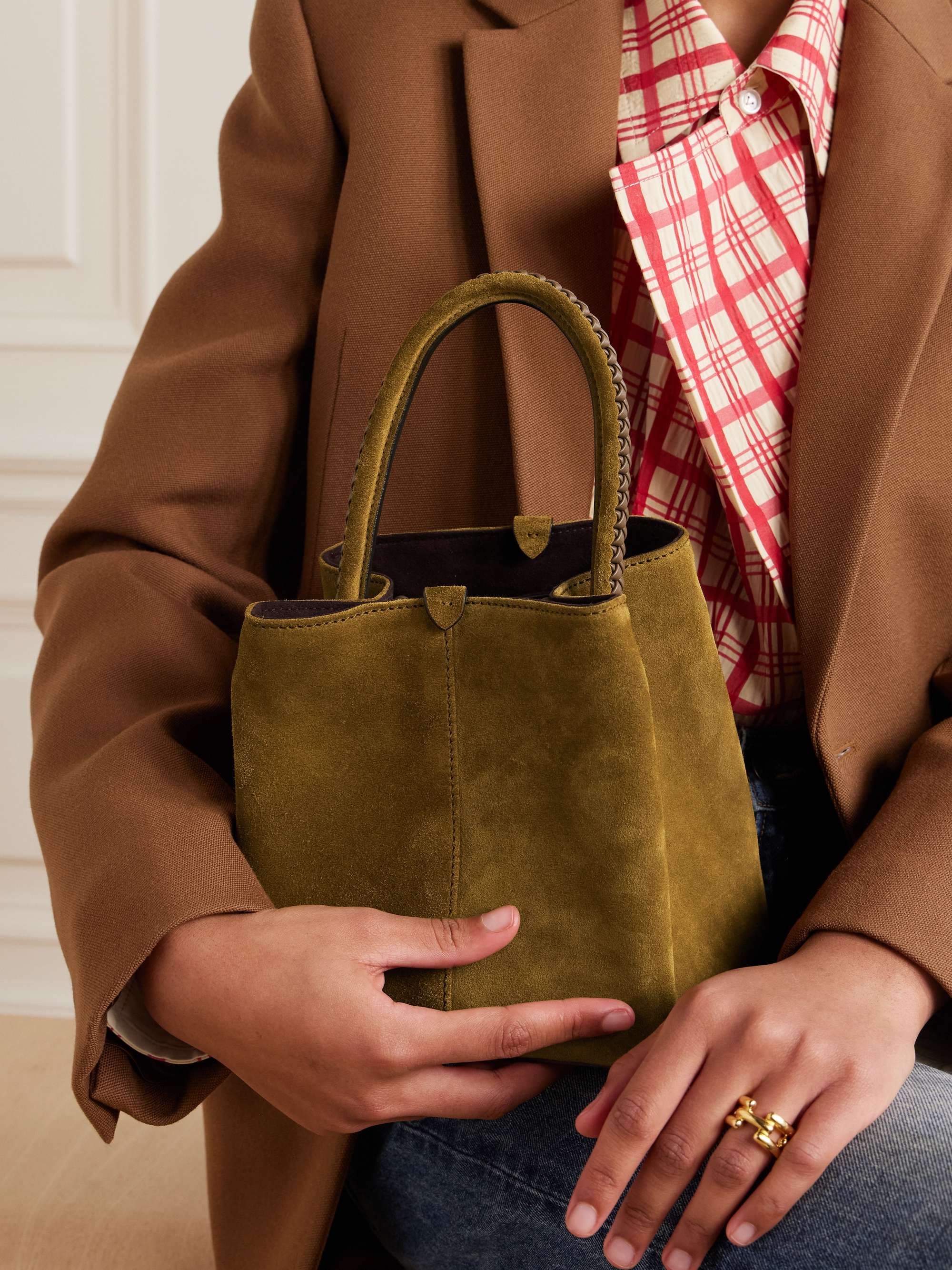 MÉTIER Vérité mini braided leather-trimmed suede tote | NET-A-PORTER
