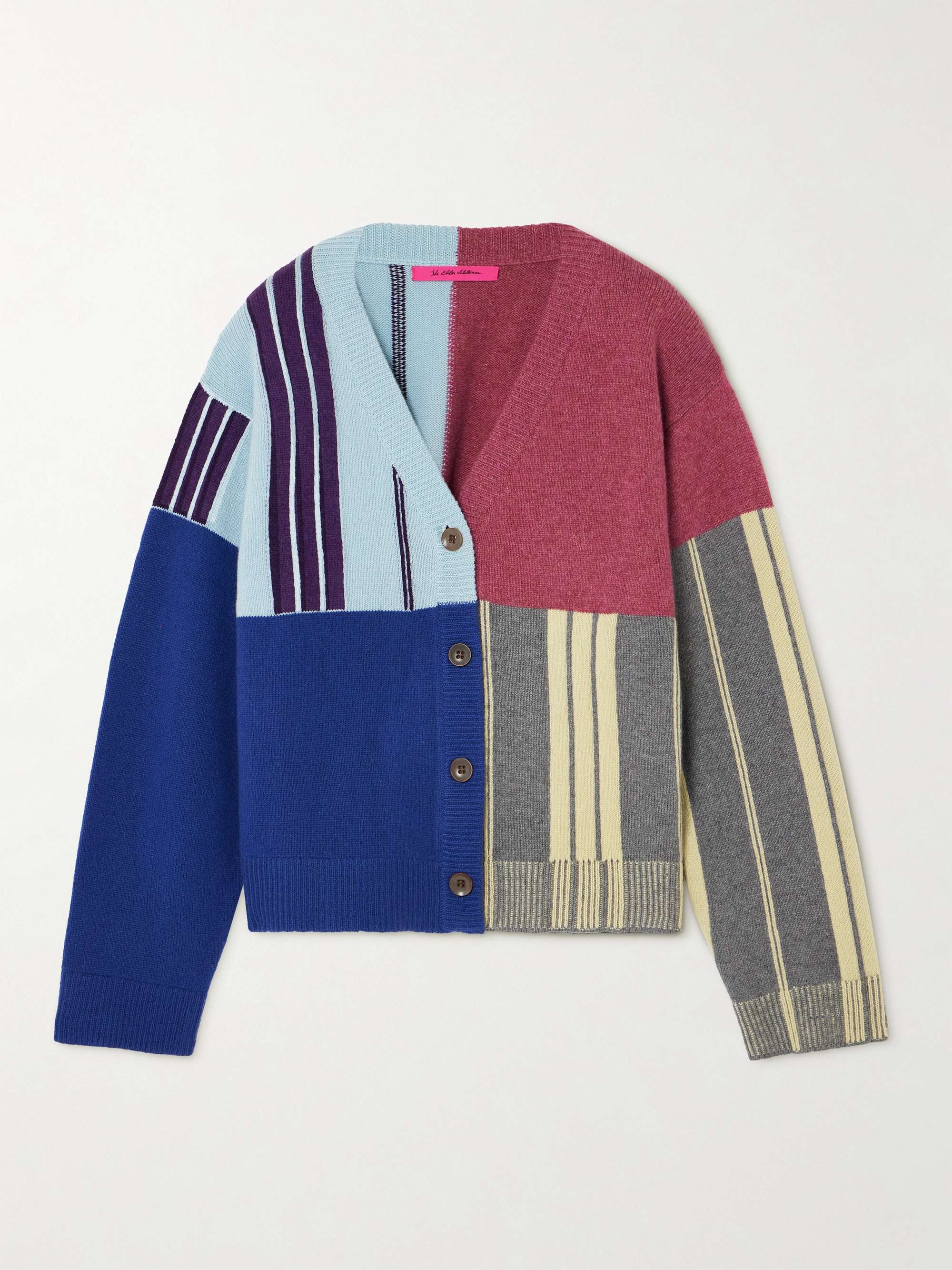 THE ELDER STATESMAN Color-block striped cashmere cardigan | NET-A