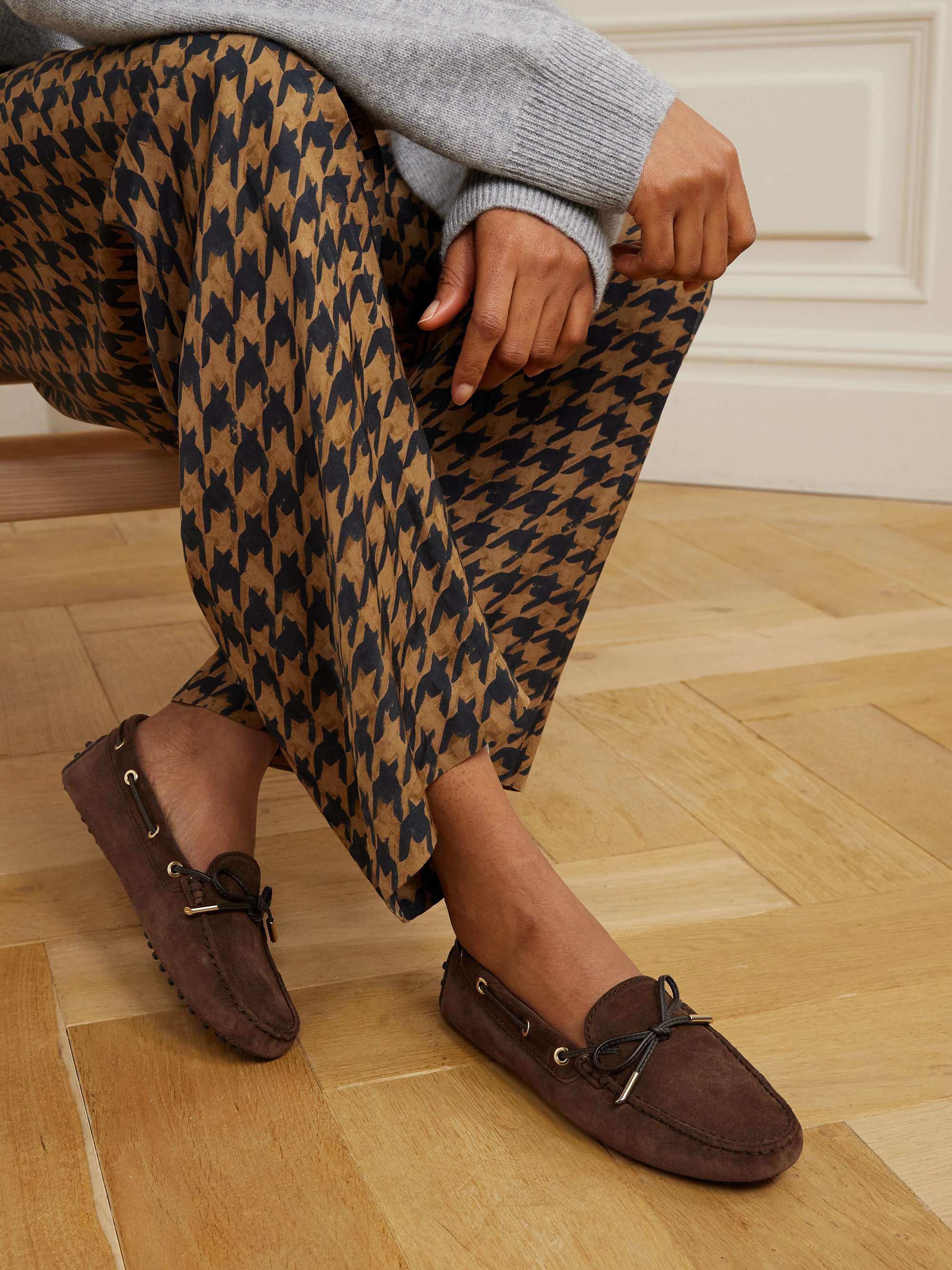 TOD'S Gommino leather-trimmed suede loafers | NET-A-PORTER