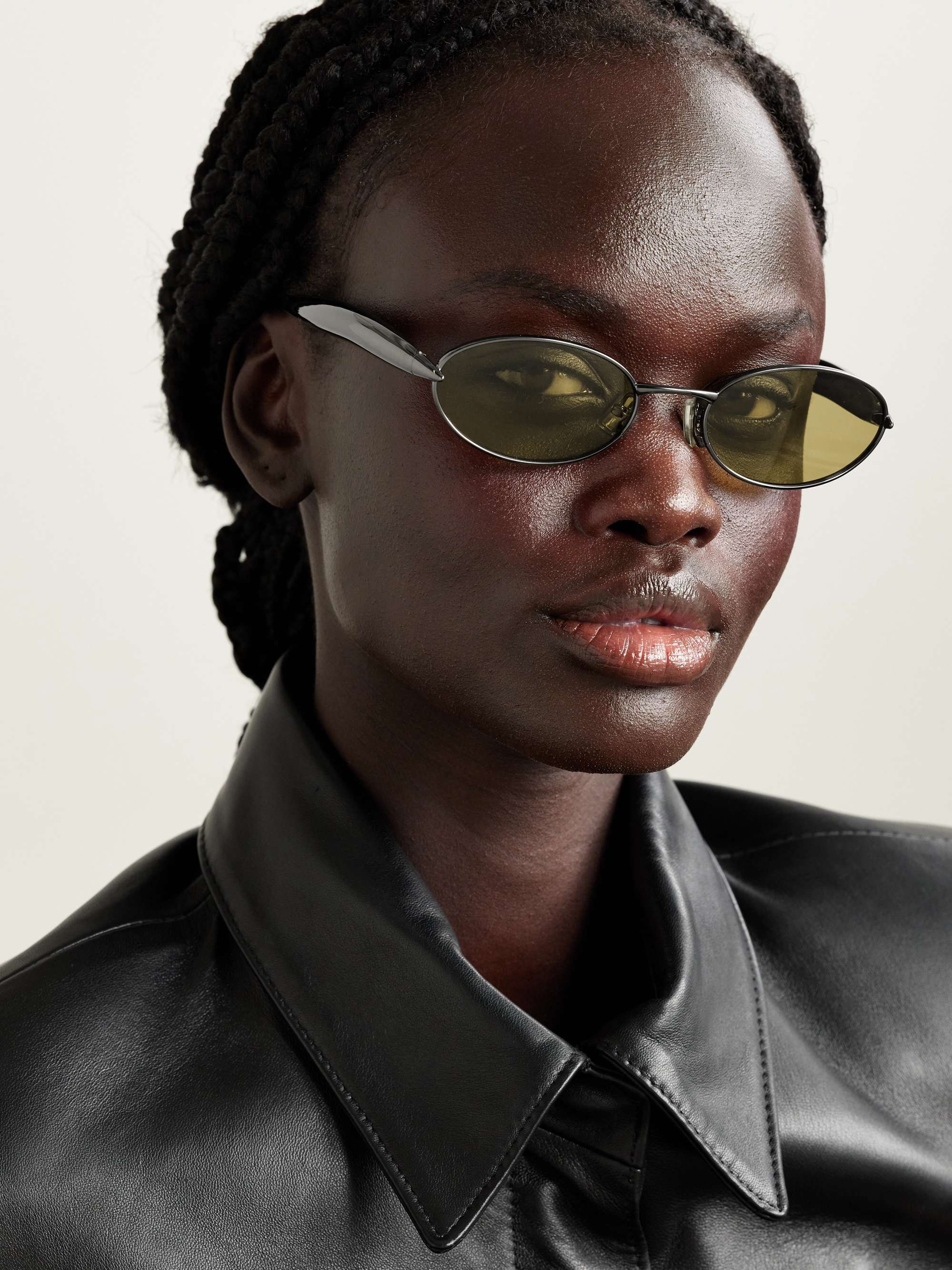 BOTTEGA VENETA EYEWEAR Sardine oval-frame gunmetal-tone sunglasses