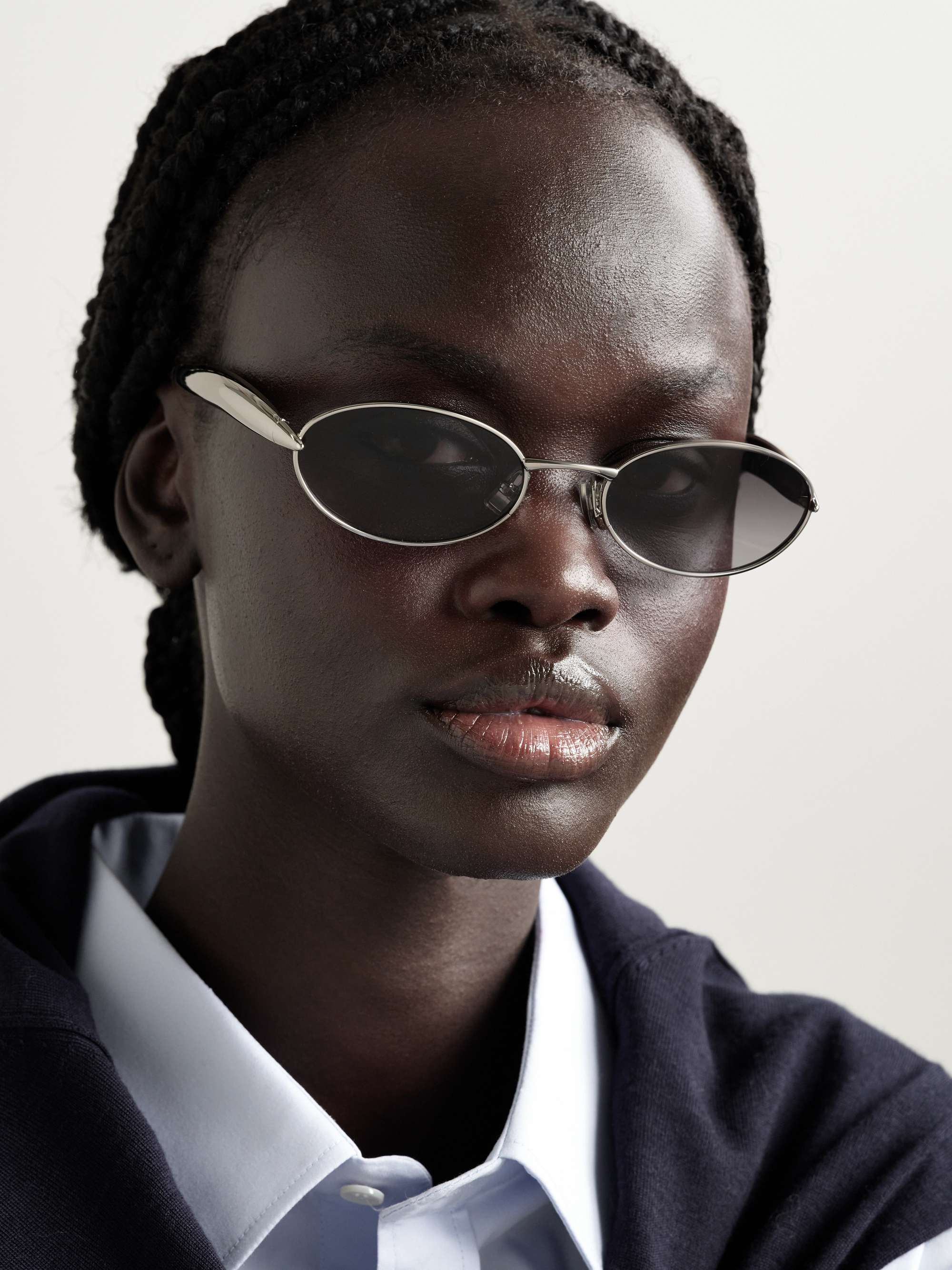 BOTTEGA VENETA EYEWEAR Sardine oval-frame silver-tone sunglasses