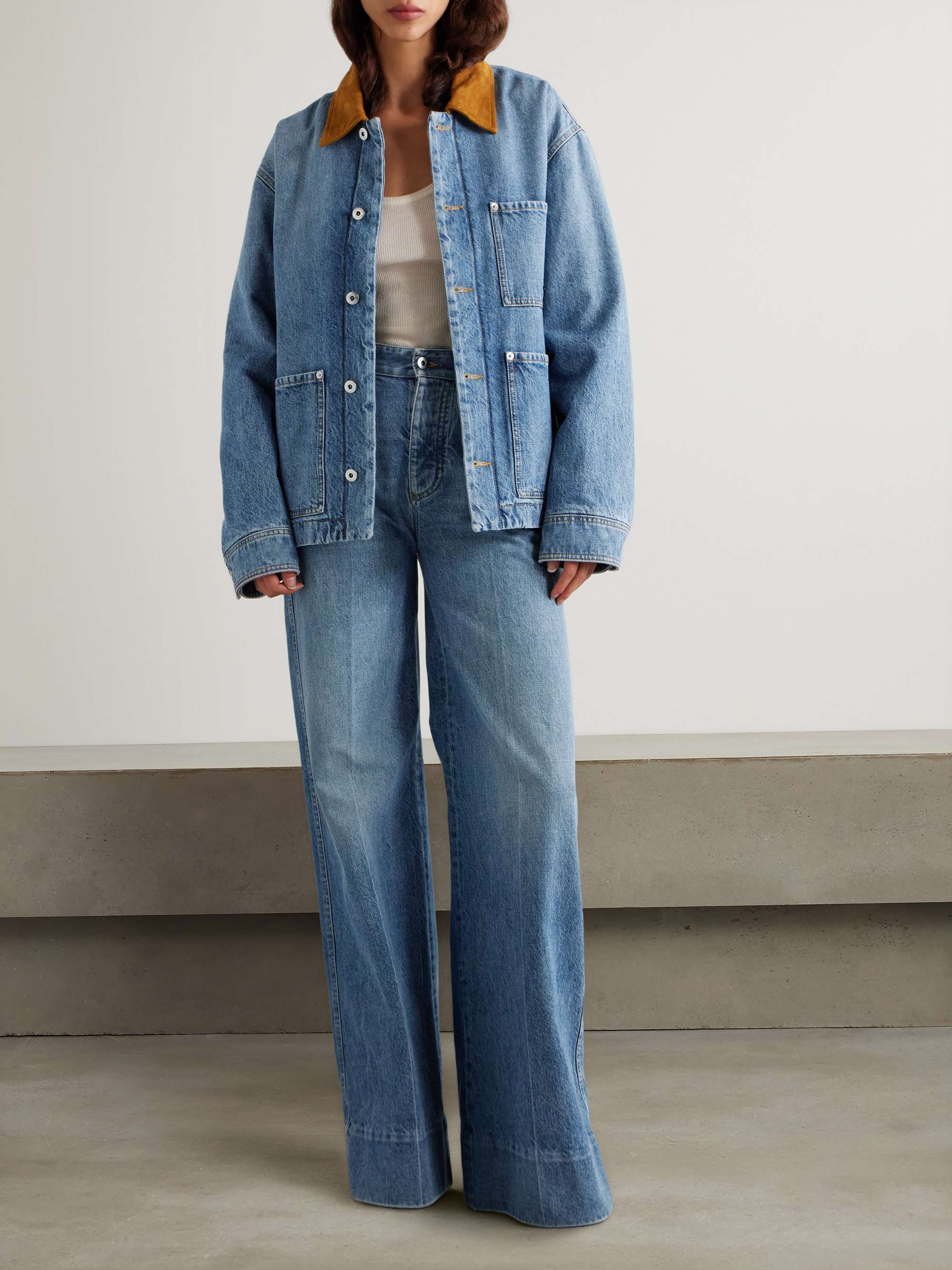 BOTTEGA VENETA Appliquéd suede-trimmed denim jacket | NET-A-PORTER