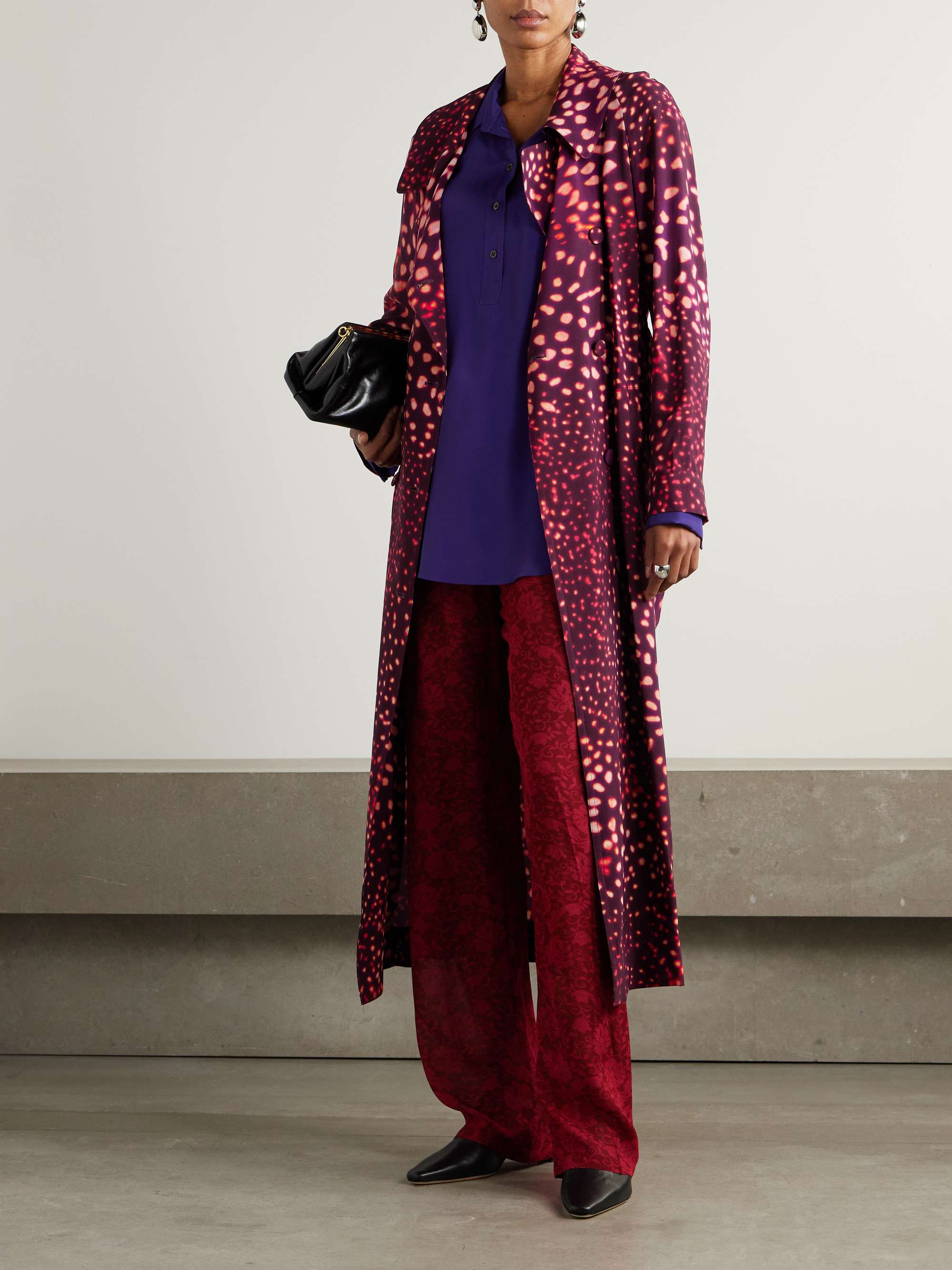 DRIES VAN NOTEN Double-breasted belted printed crepe trench coat