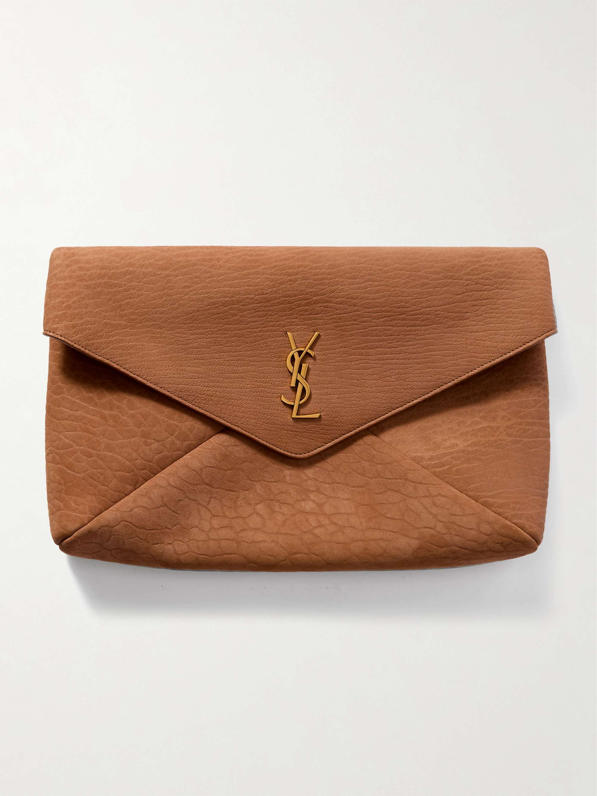 SAINT LAURENT Cassandre large textured-nubuck clutch | NET-A-PORTER