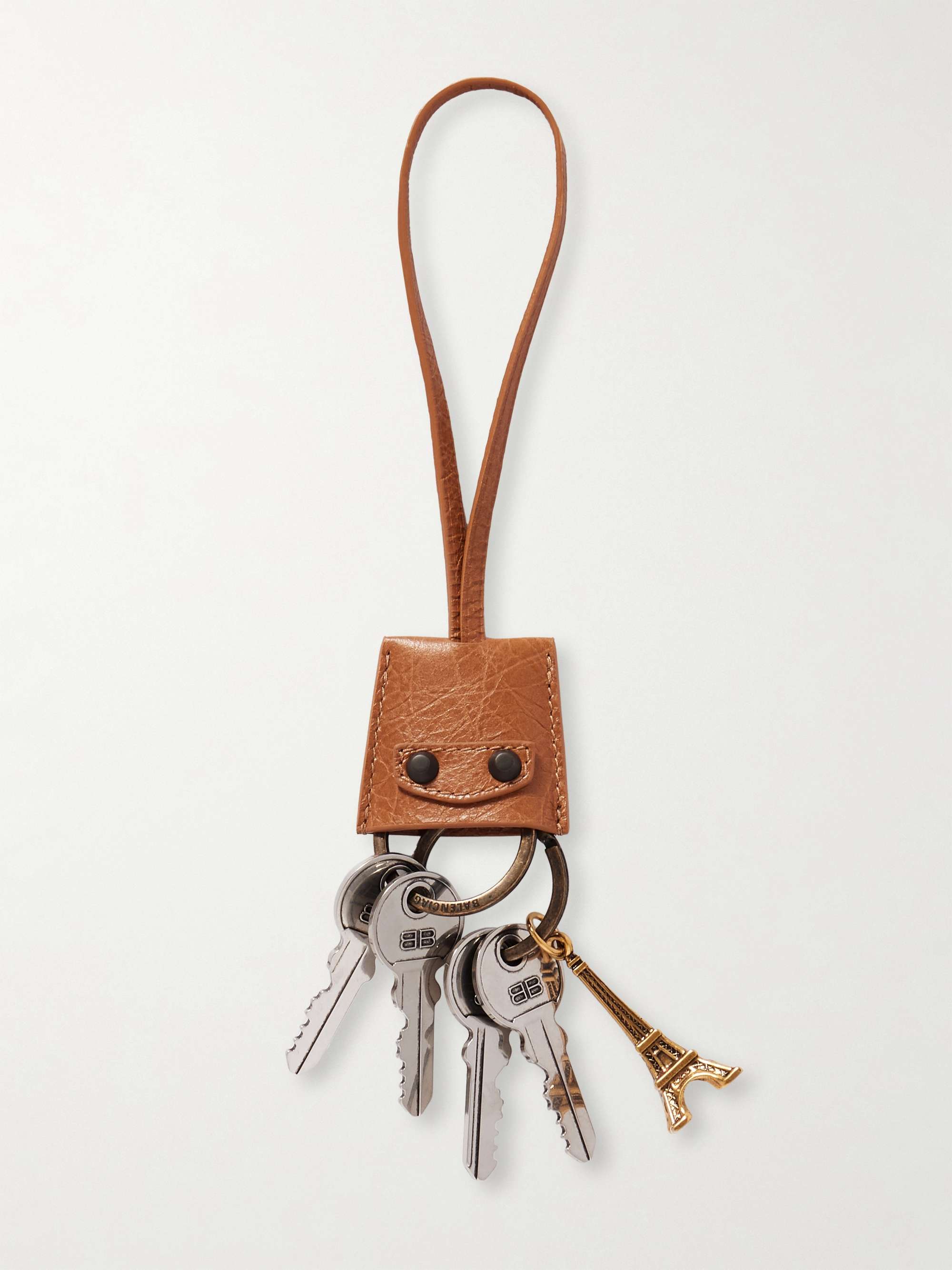 BALENCIAGA Le City Charm Eiffel textured-leather, silver and gold