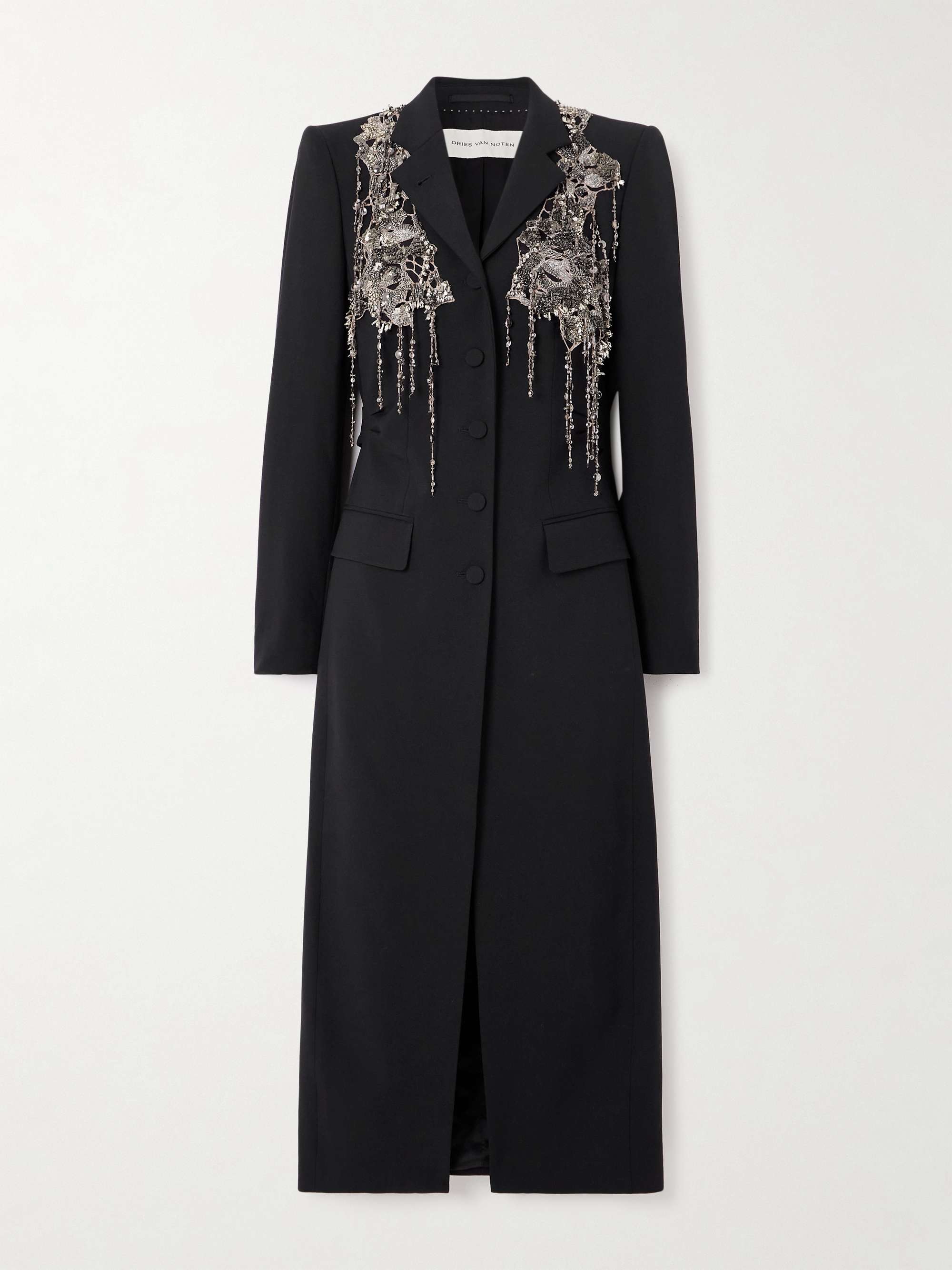 DRIES VAN NOTEN Fringed embellished wool and mohair-blend twill