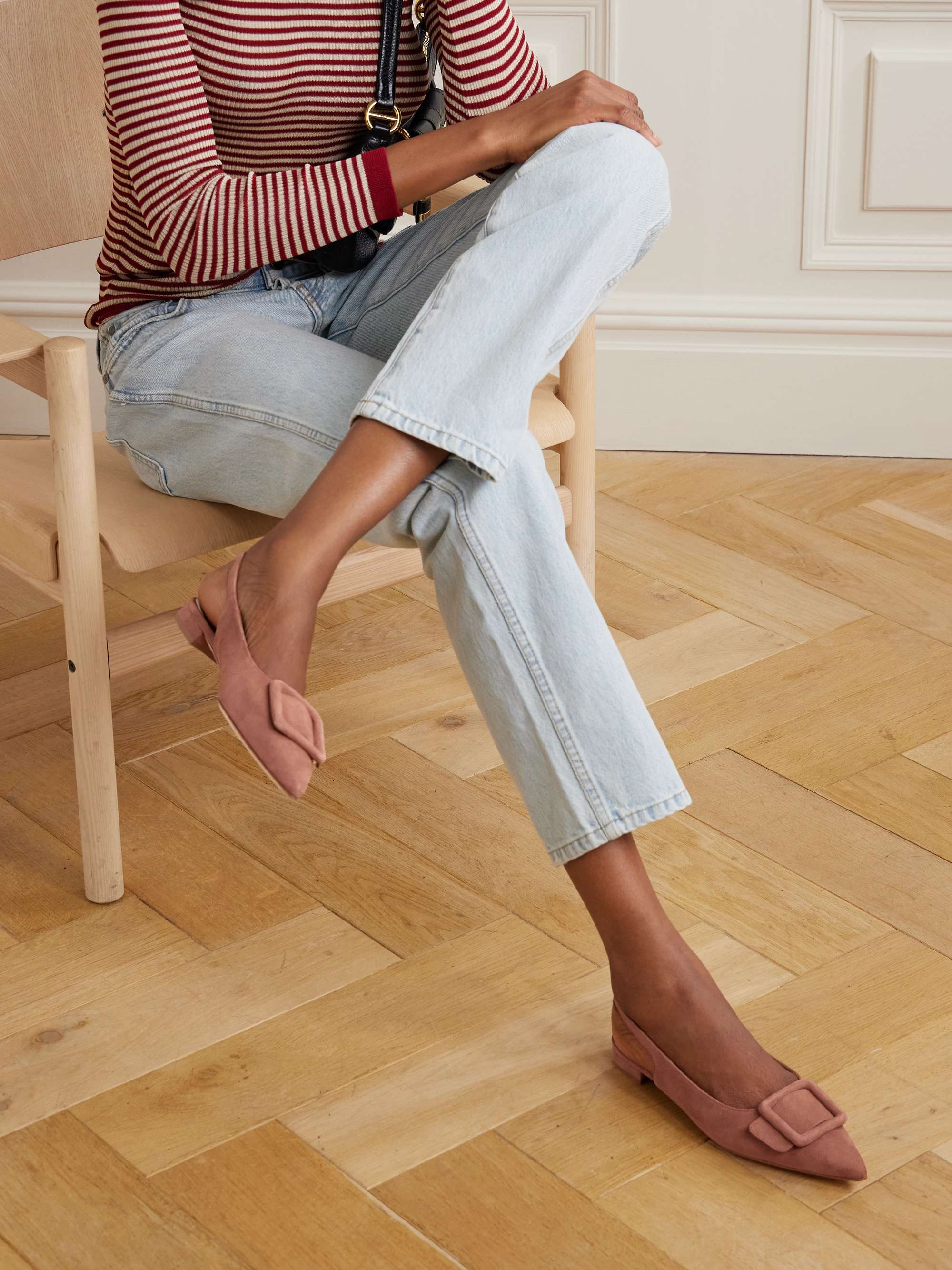 MANOLO BLAHNIK Maylura buckled suede slingback flats | NET-A-PORTER