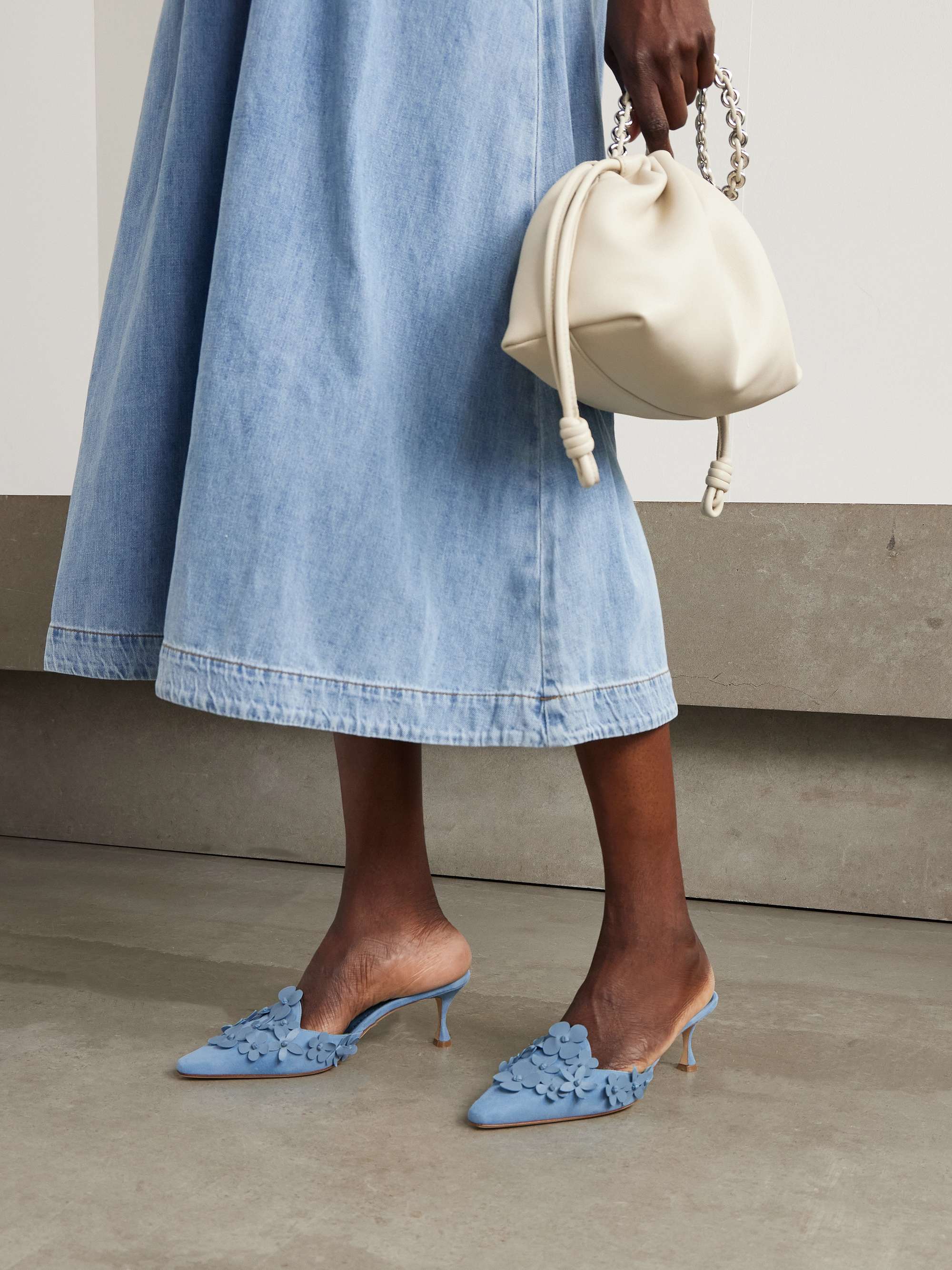 MANOLO BLAHNIK Harnes 50 appliquéd suede mules | NET-A-PORTER