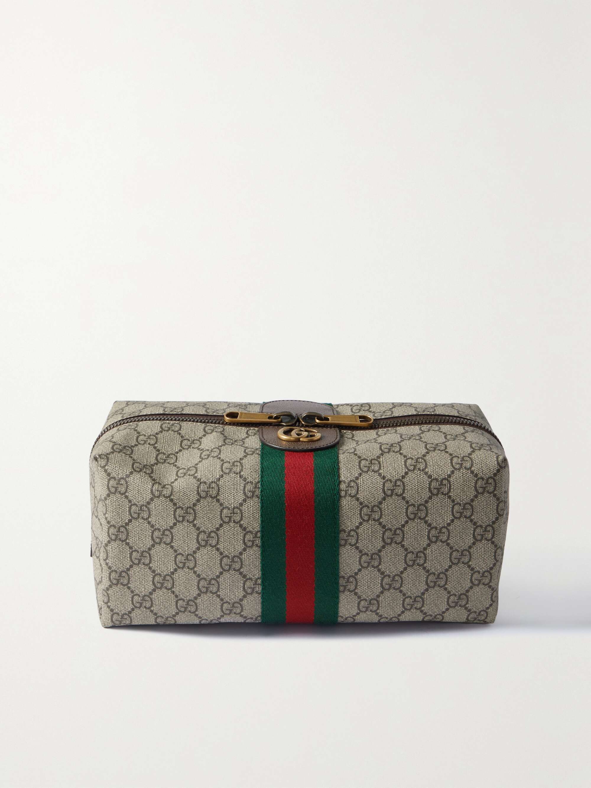GUCCI Savoy Leather-Trimmed Coated-Canvas Jacquard Toiletry Case
