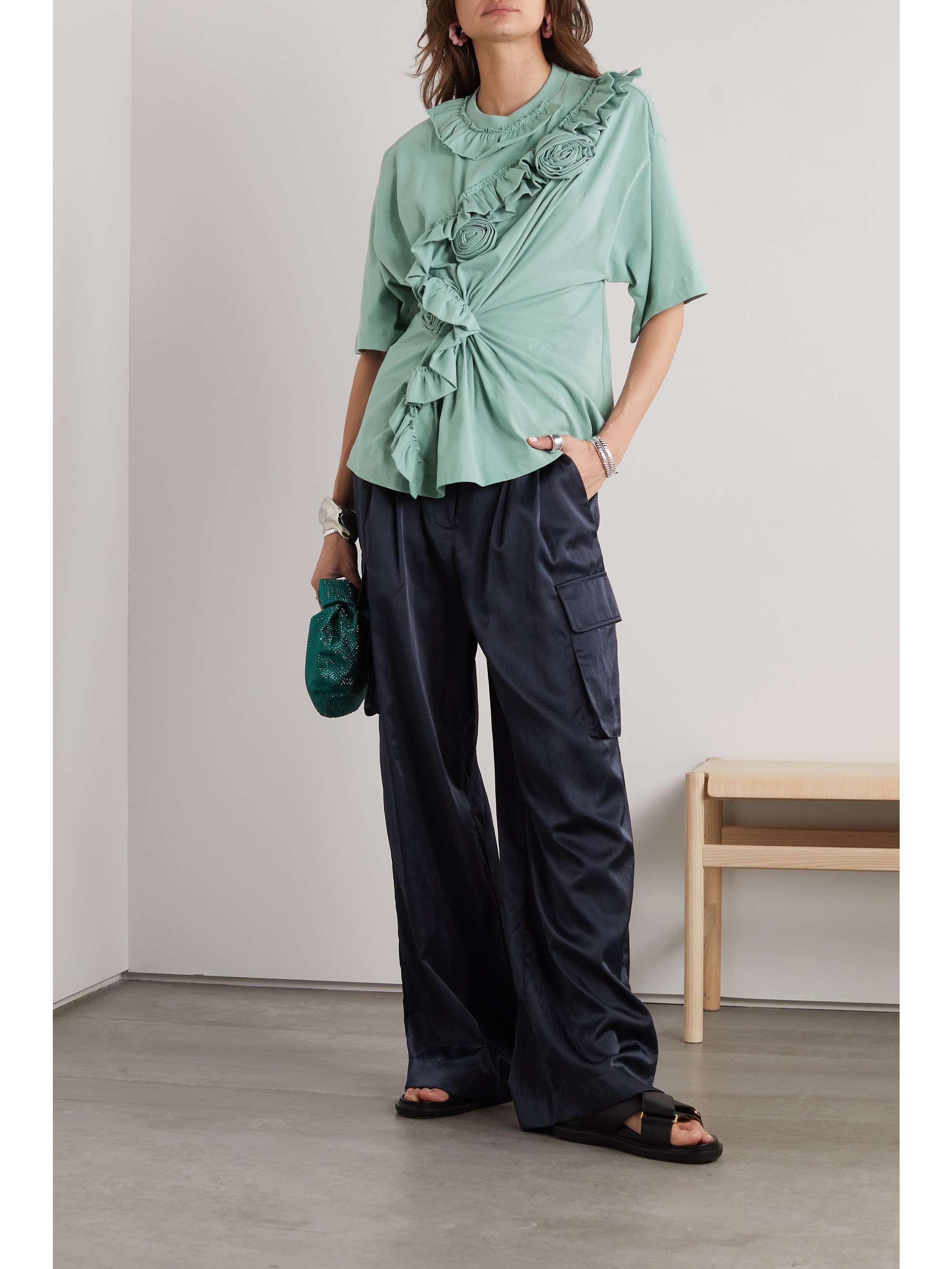 DRIES VAN NOTEN Appliquéd ruffled cotton-jersey T-shirt | NET-A-PORTER