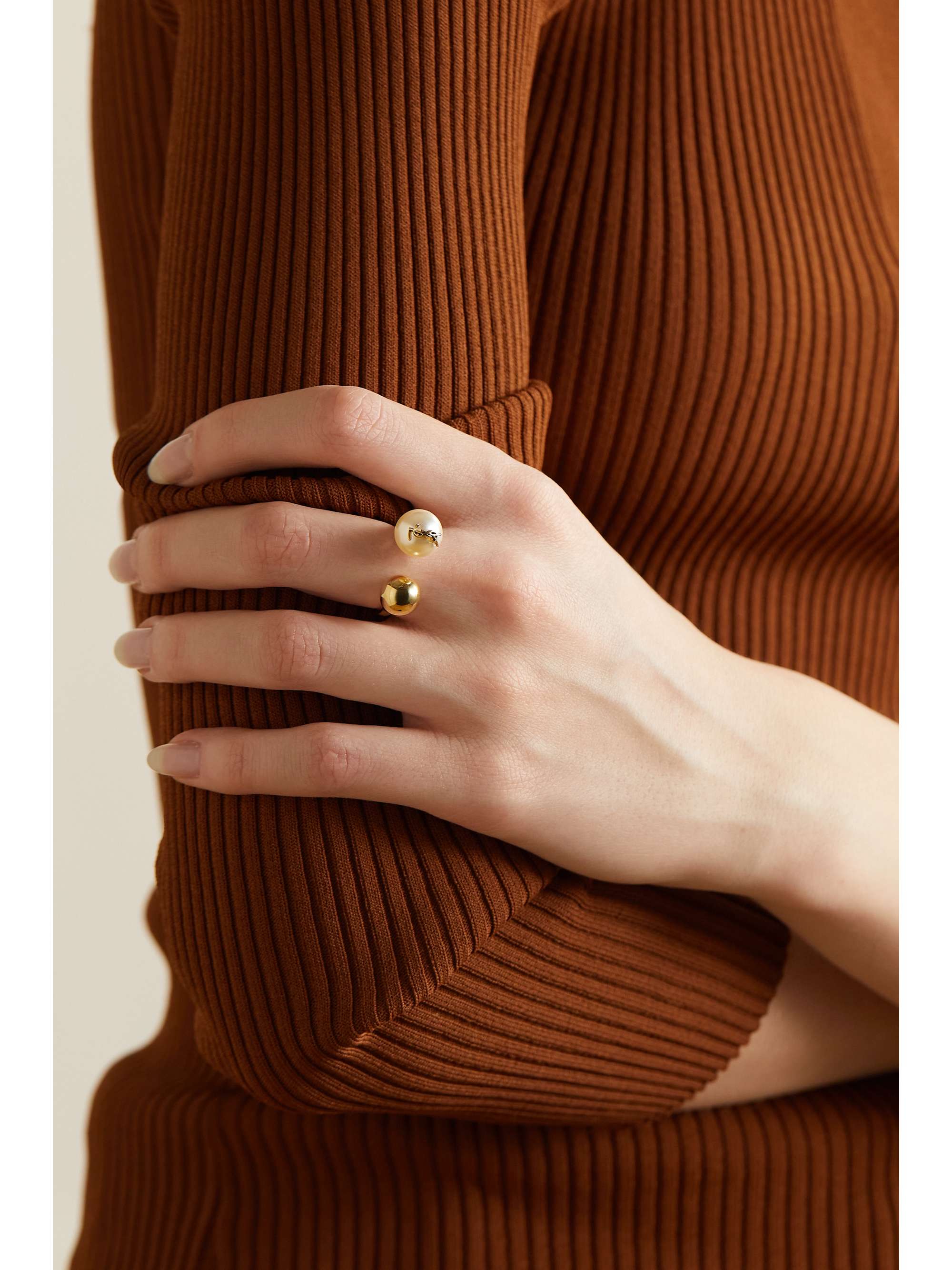 SAINT LAURENT Cassandre gold-tone faux pearl ring | NET-A-PORTER