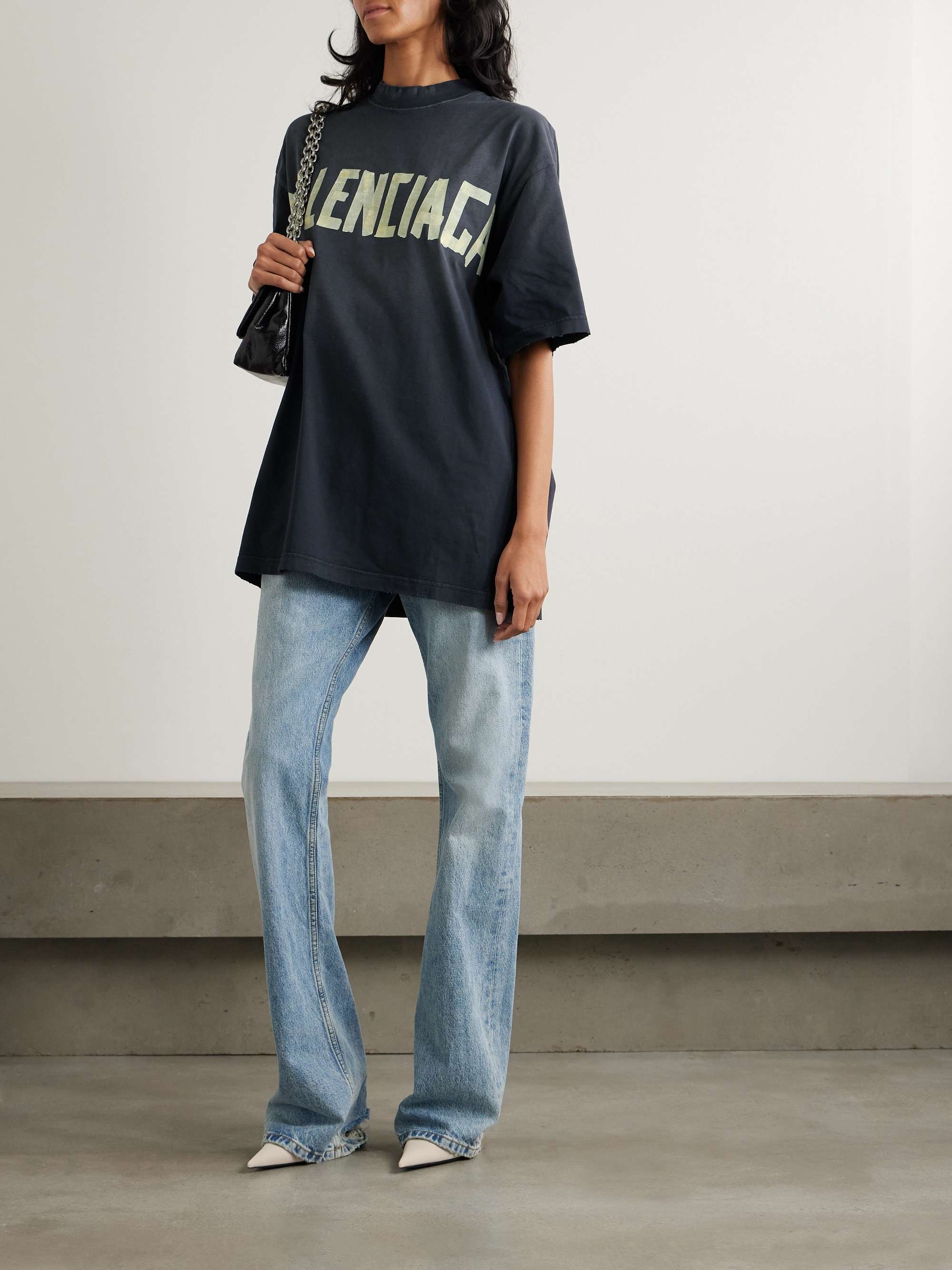 BALENCIAGA Oversized distressed printed cotton-jersey T-shirt