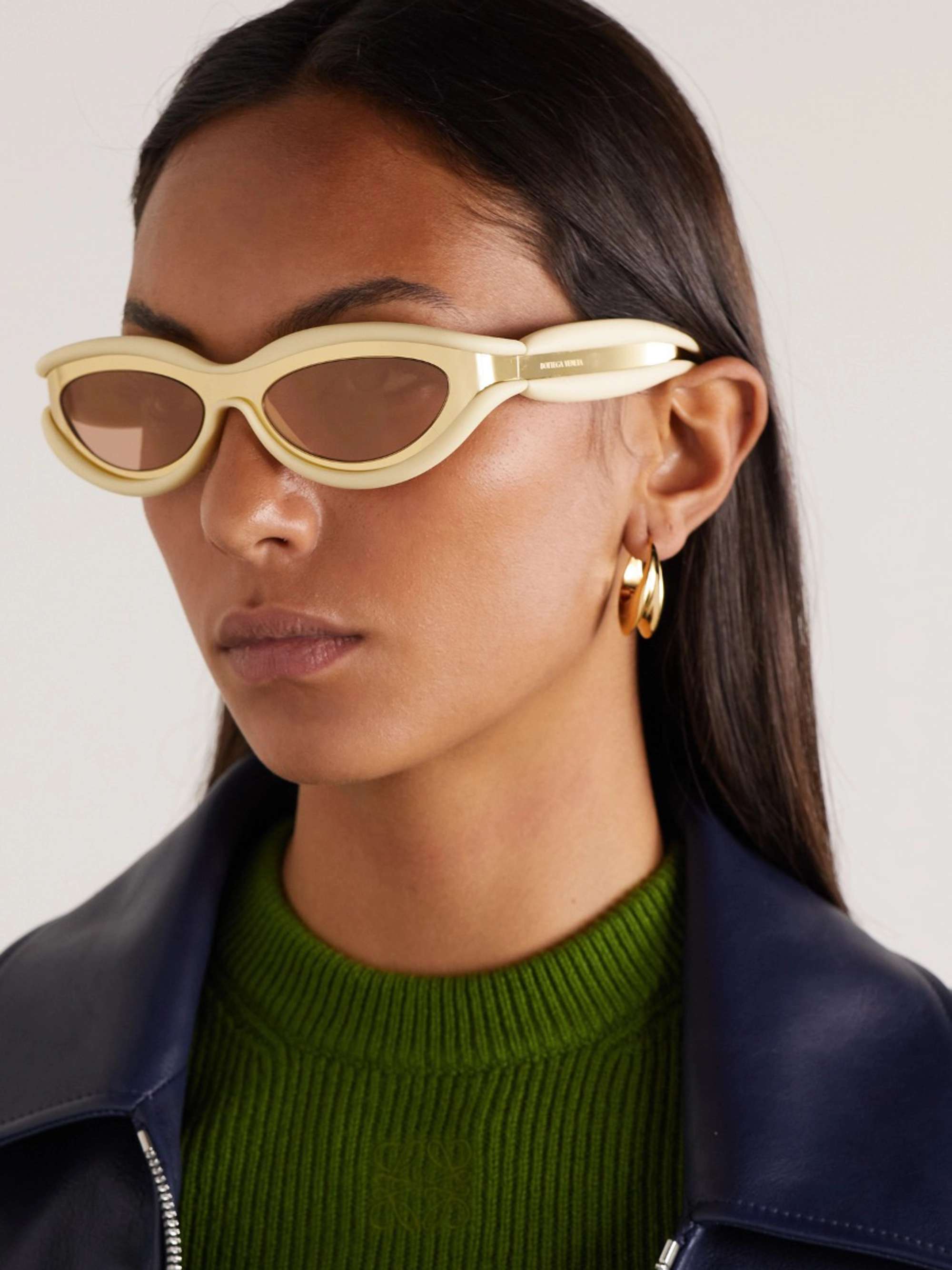 BOTTEGA VENETA EYEWEAR Oval-frame acetate and gold-tone sunglasses