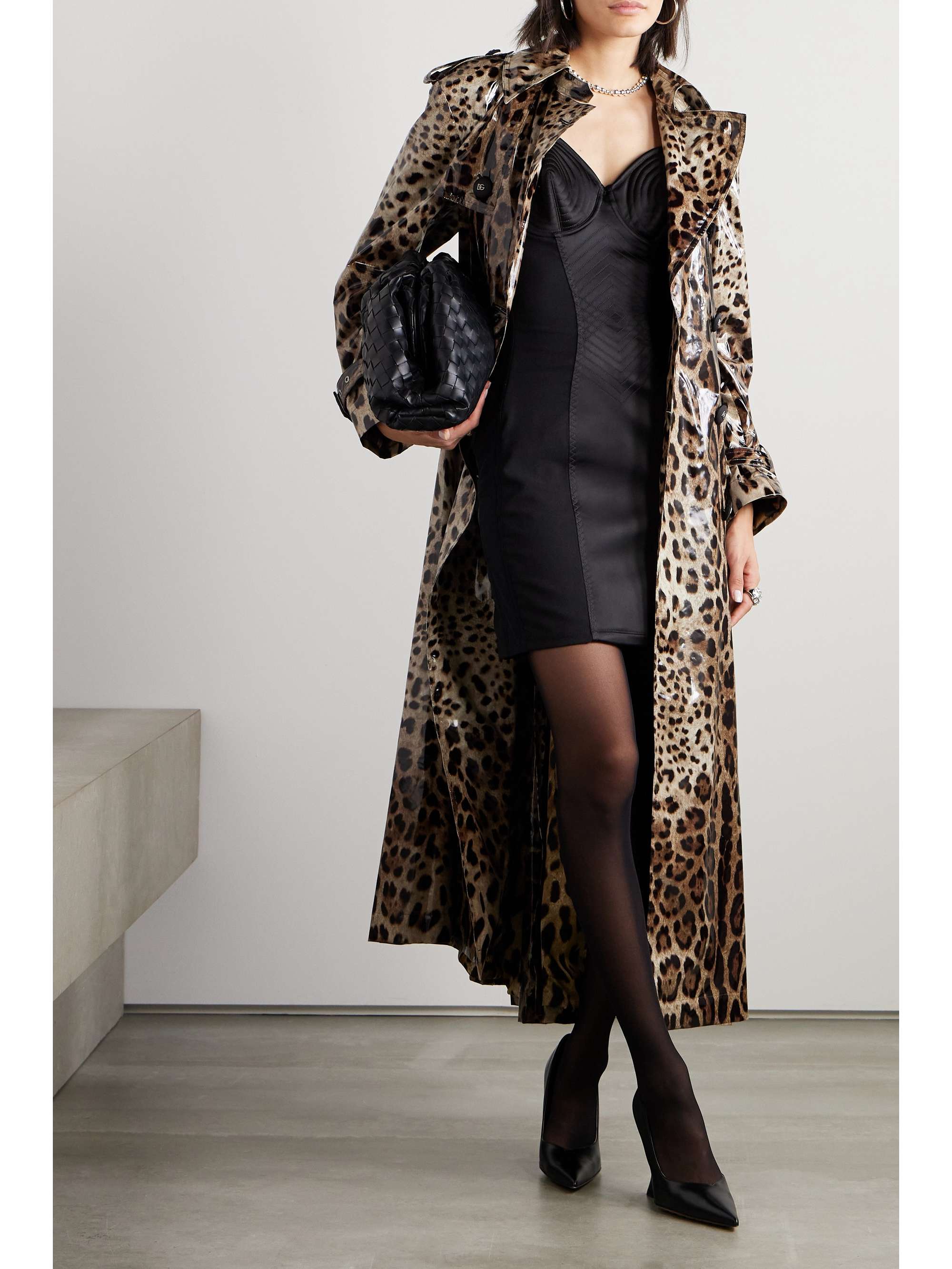 DOLCE&GABBANA Double-breasted leopard-print coated-canvas trench