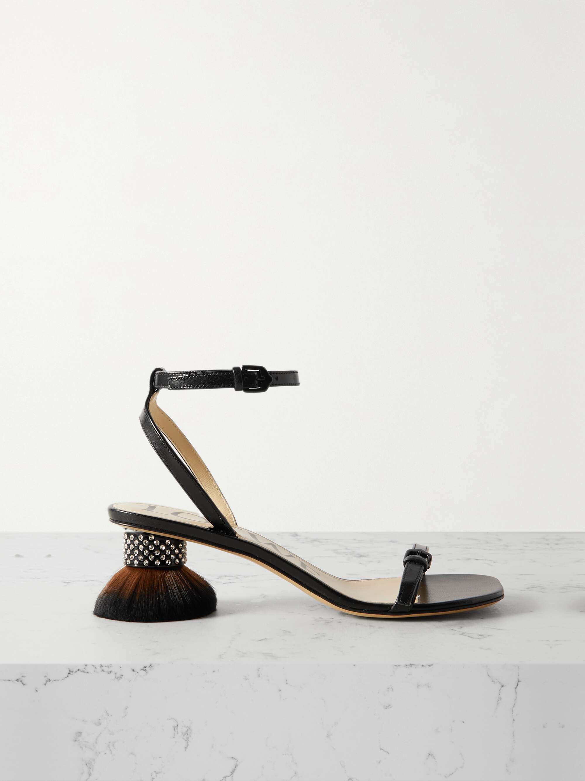 LOEWE Petal Brush crystal-embellished leather sandals | NET-A-PORTER