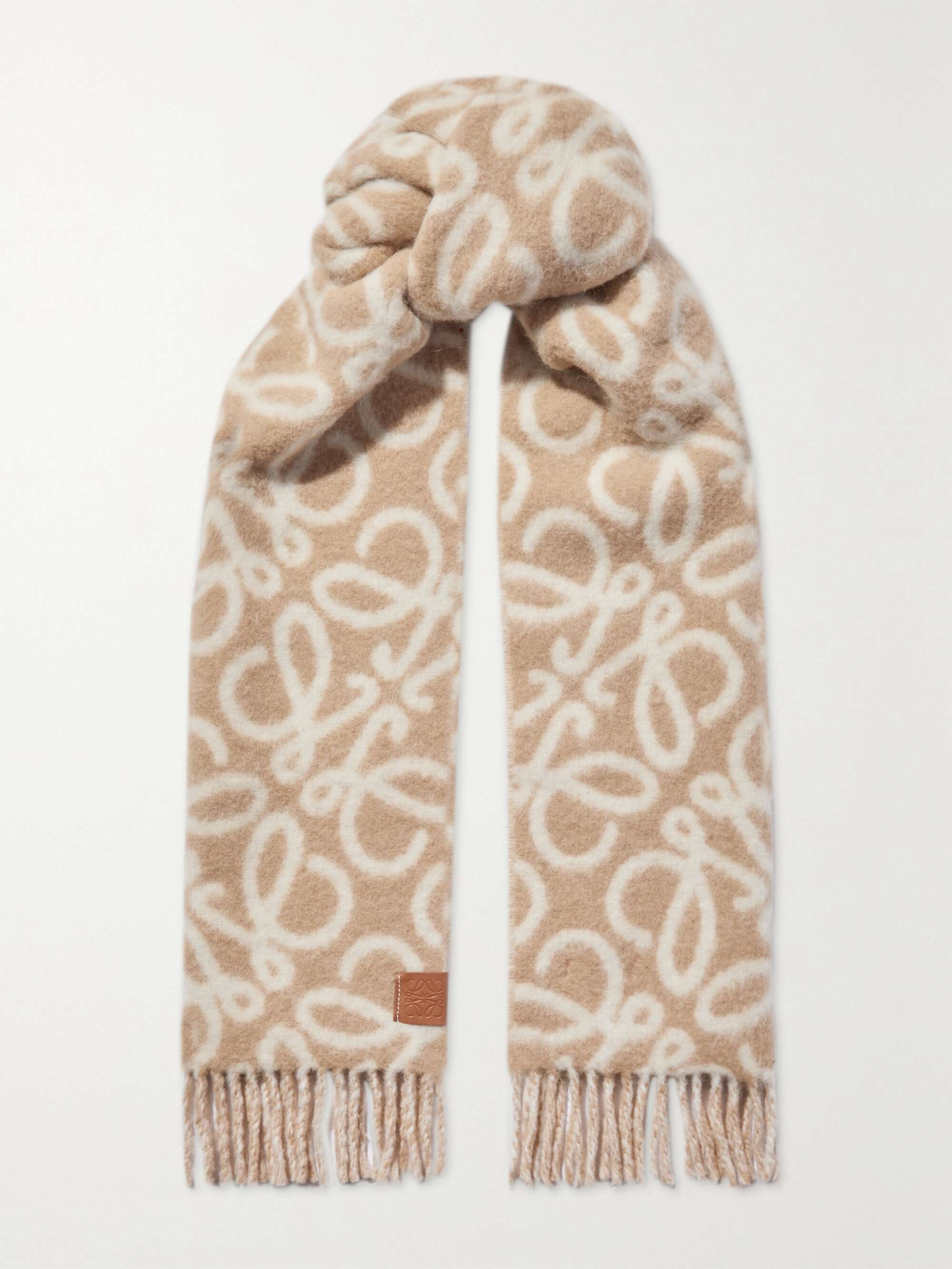LOEWE Fringed jacquard-knit scarf | NET-A-PORTER