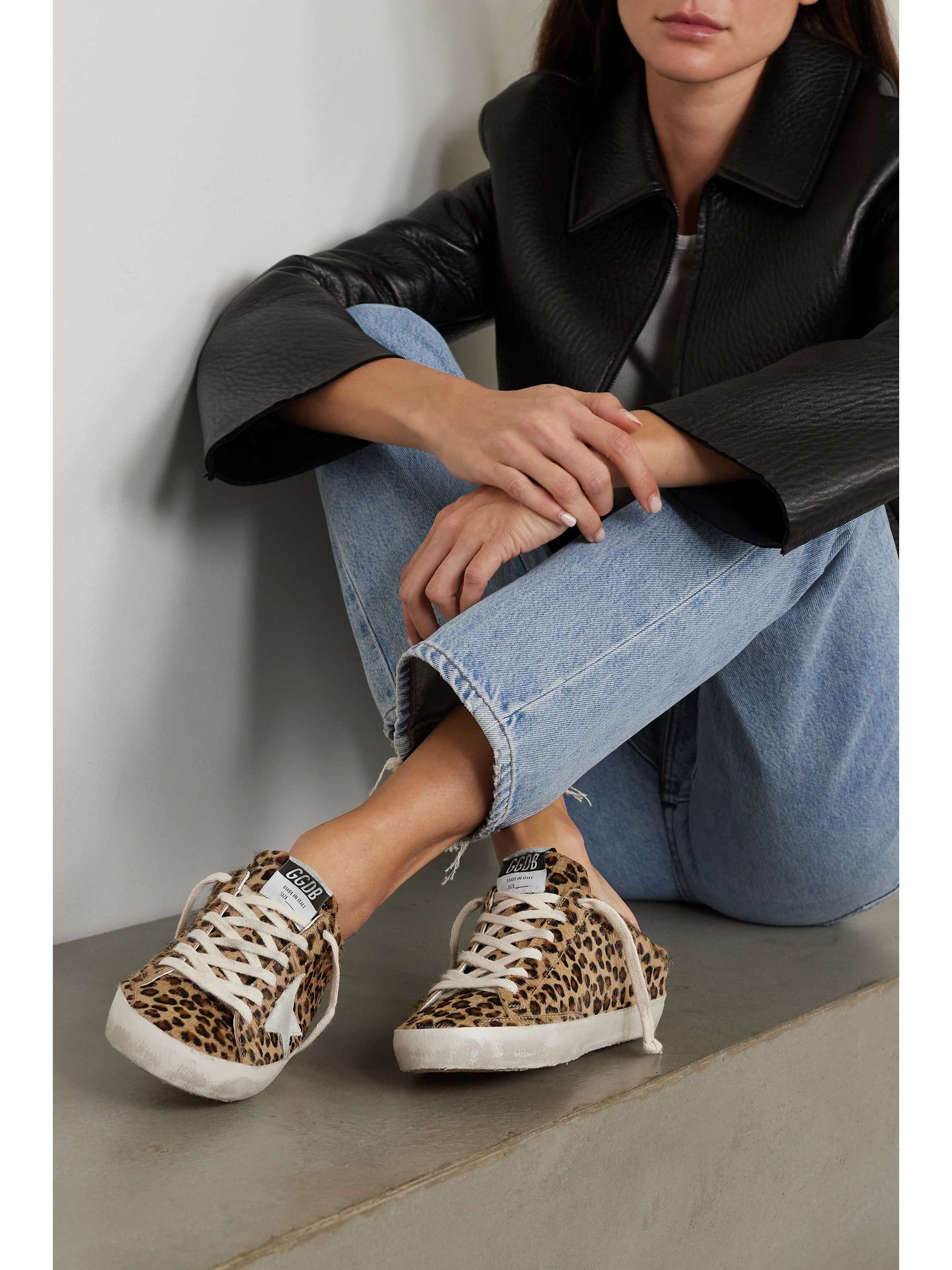 GOLDEN GOOSE Super-Star Sabot distressed leopard-print calf hair