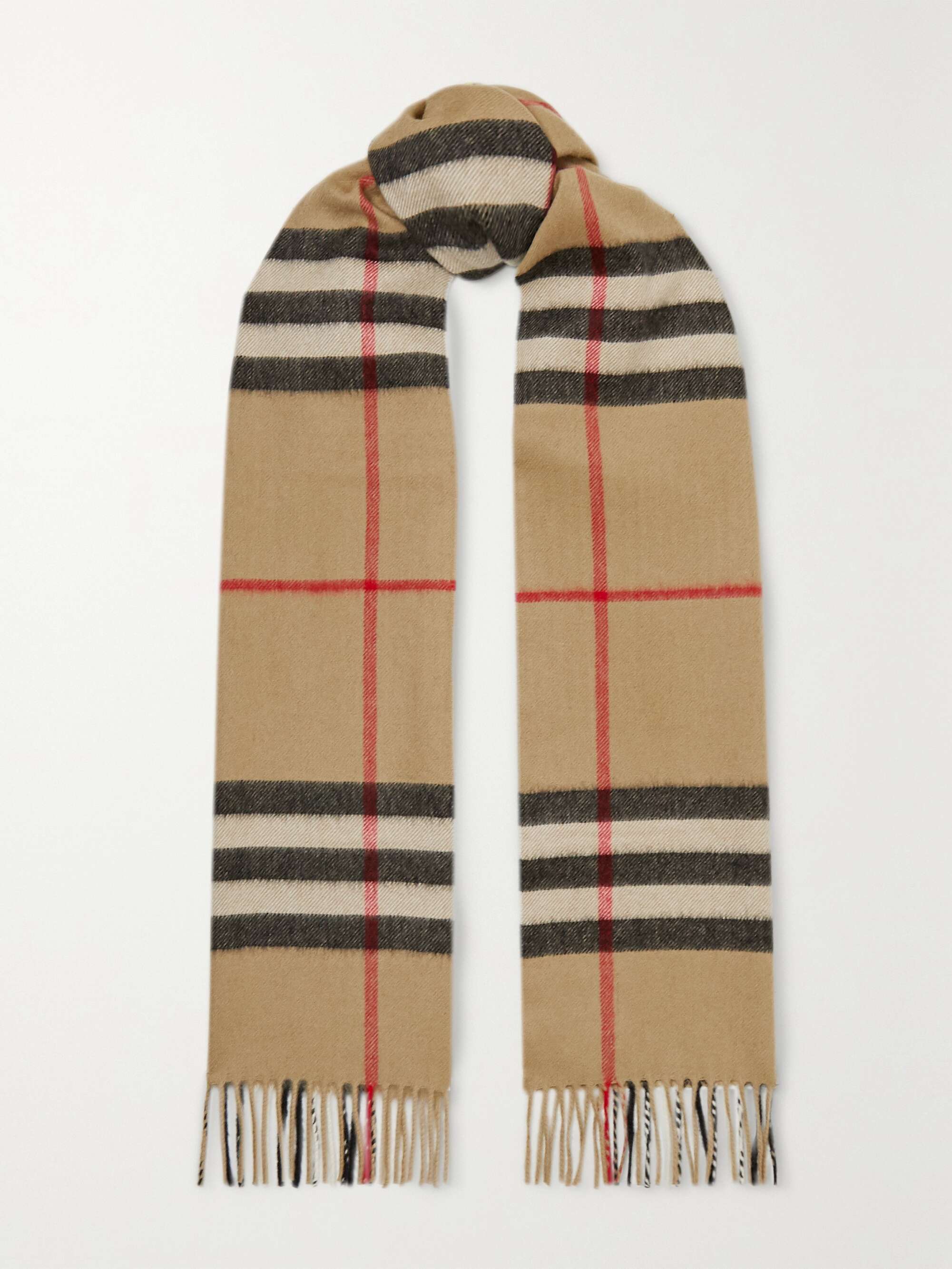 BURBERRY + NET SUSTAIN fringed checked cashmere scarf | NET-A-PORTER