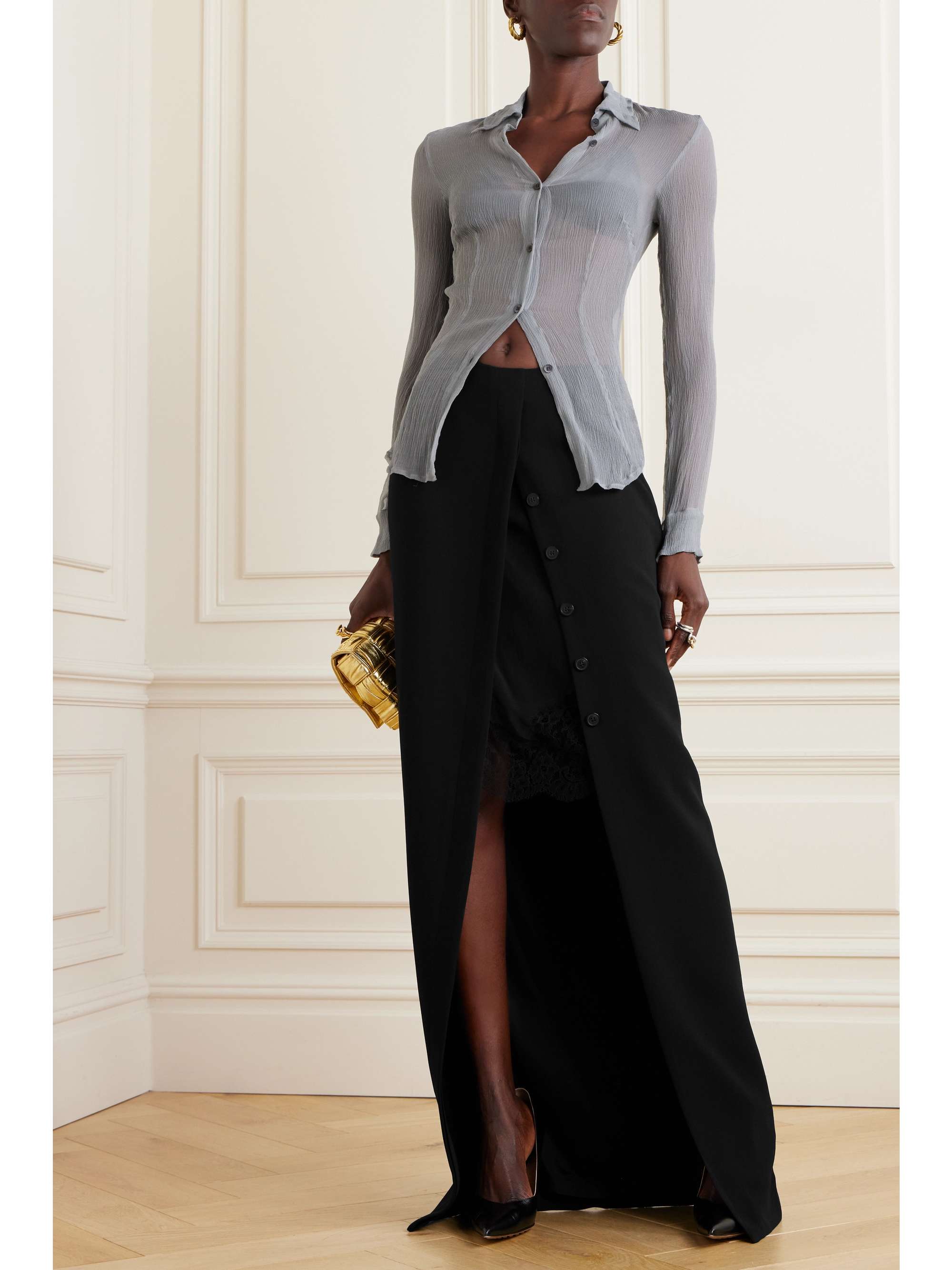 DRIES VAN NOTEN Layered lace-trimmed crepe maxi skirt | NET-A-PORTER