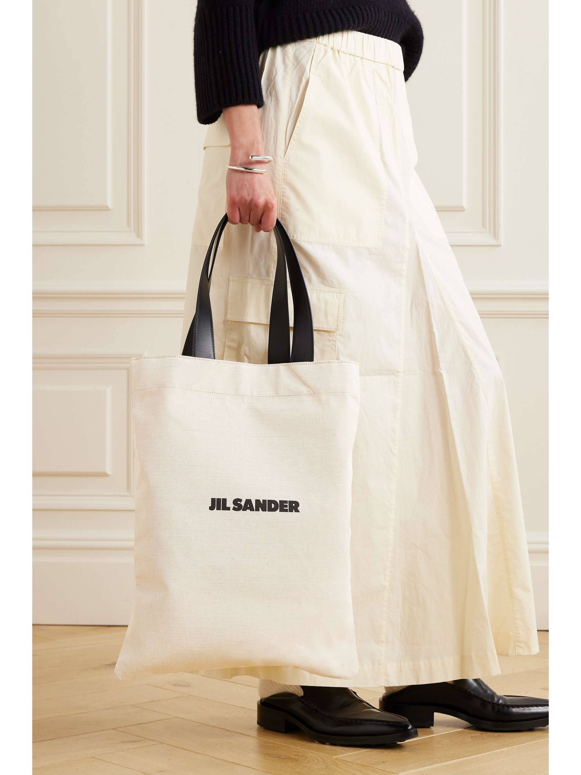 JIL SANDER Book leather-trimmed logo-print canvas tote | NET-A-PORTER