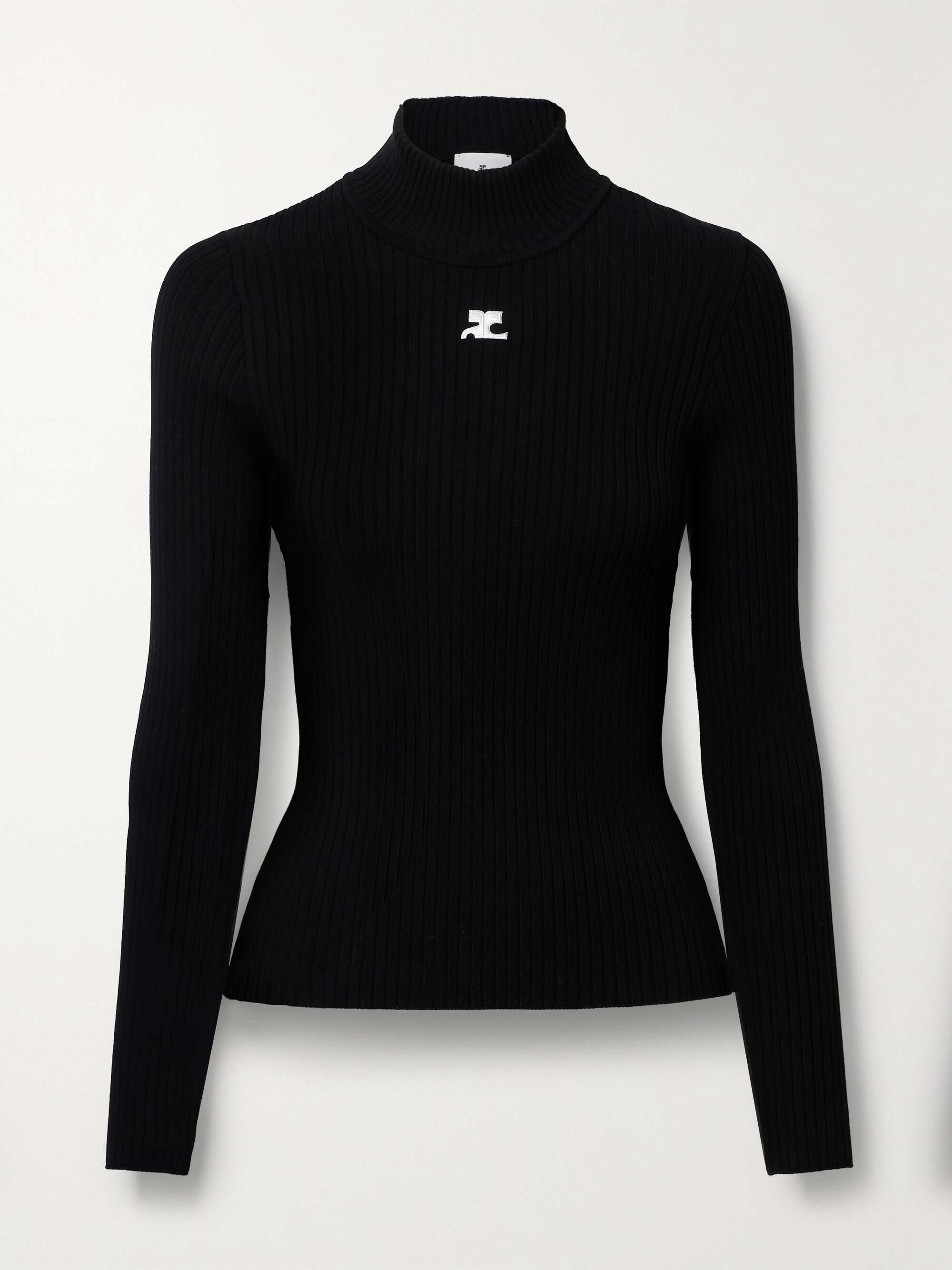 COURRÈGES Reedition embroidered ribbed-knit turtleneck sweater