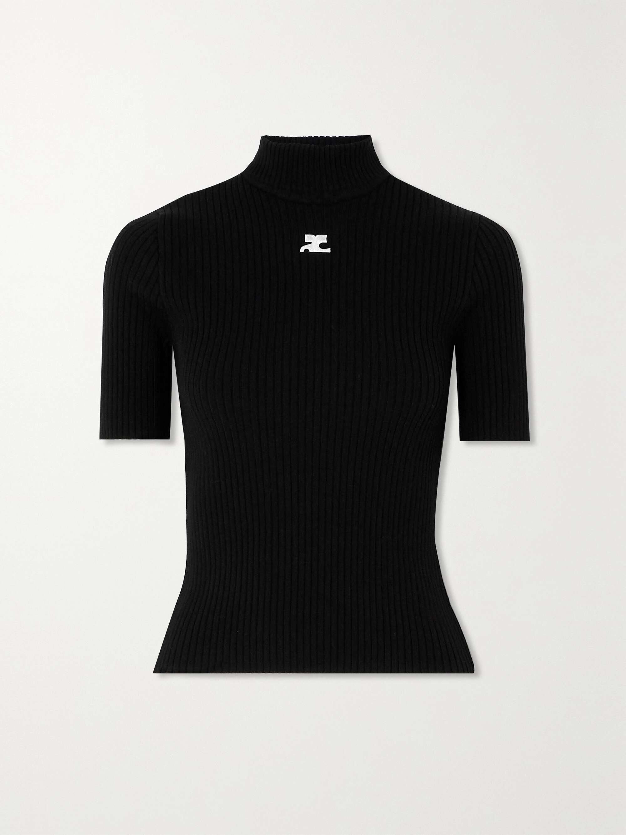 COURRÈGES Embroidered ribbed-knit top | NET-A-PORTER