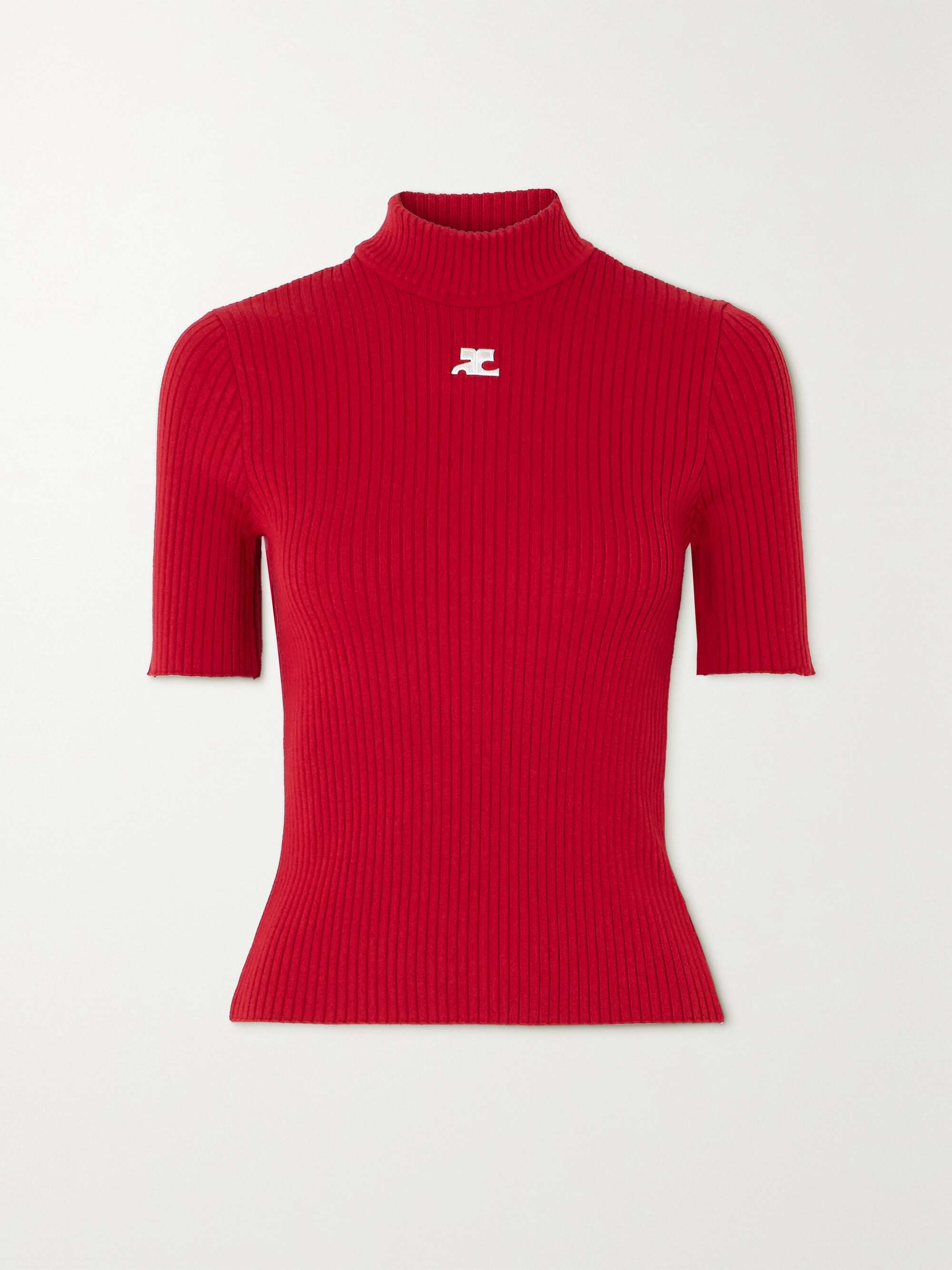 COURRÈGES Embroidered ribbed-knit top | NET-A-PORTER