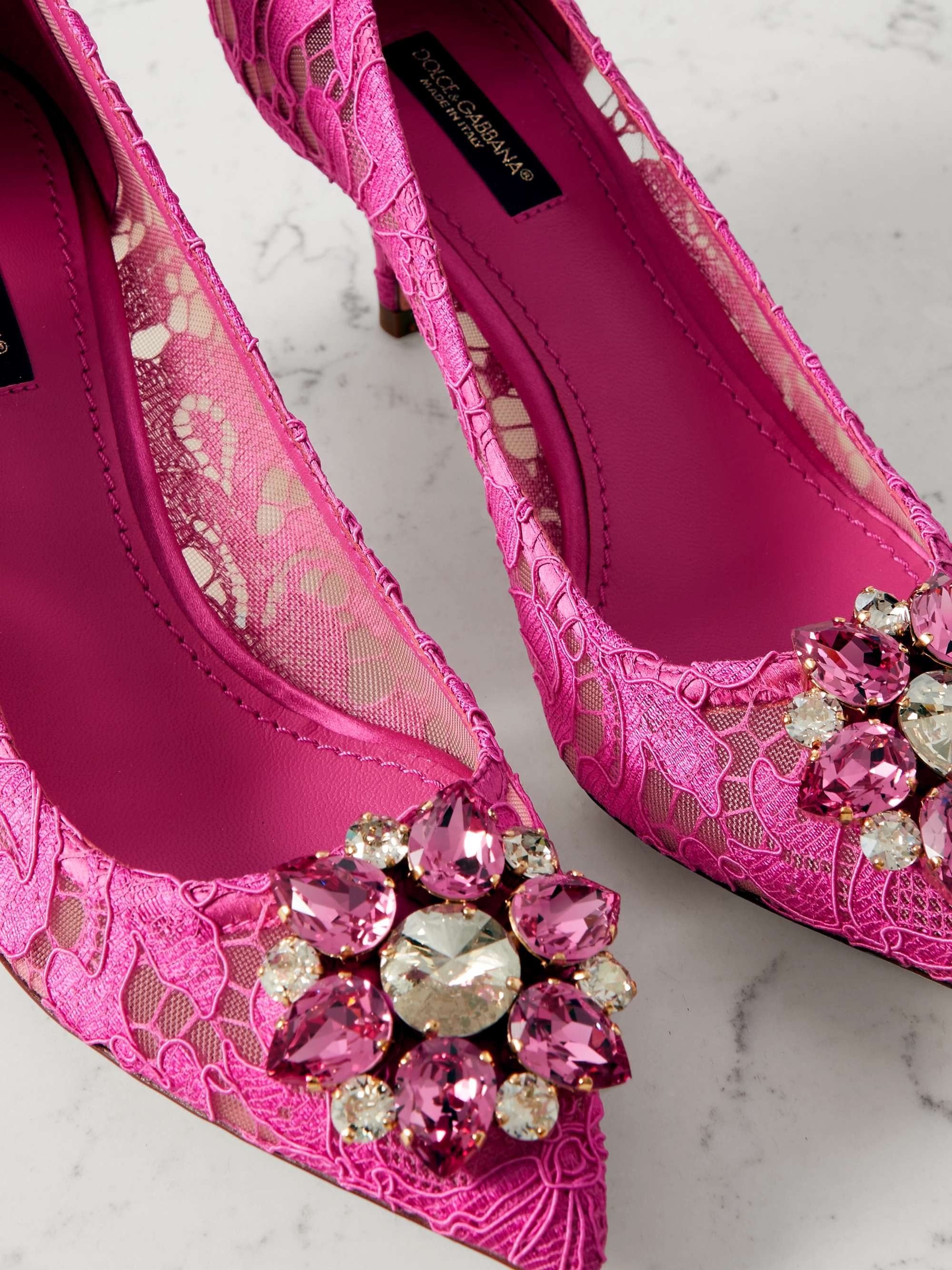 DOLCE&GABBANA Crystal-embellished lace pumps | NET-A-PORTER