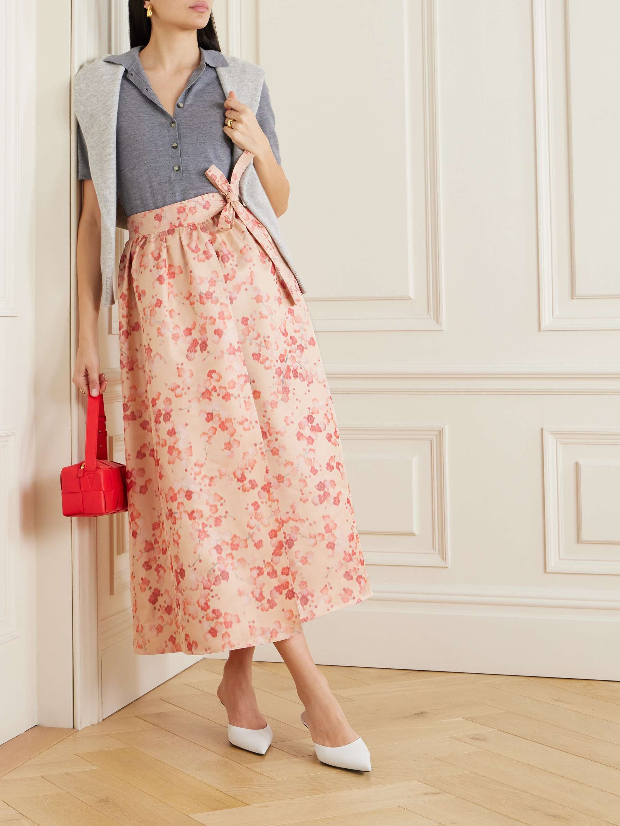 LORO PIANA Leah gathered silk-jacquard midi wrap skirt | NET-A-PORTER