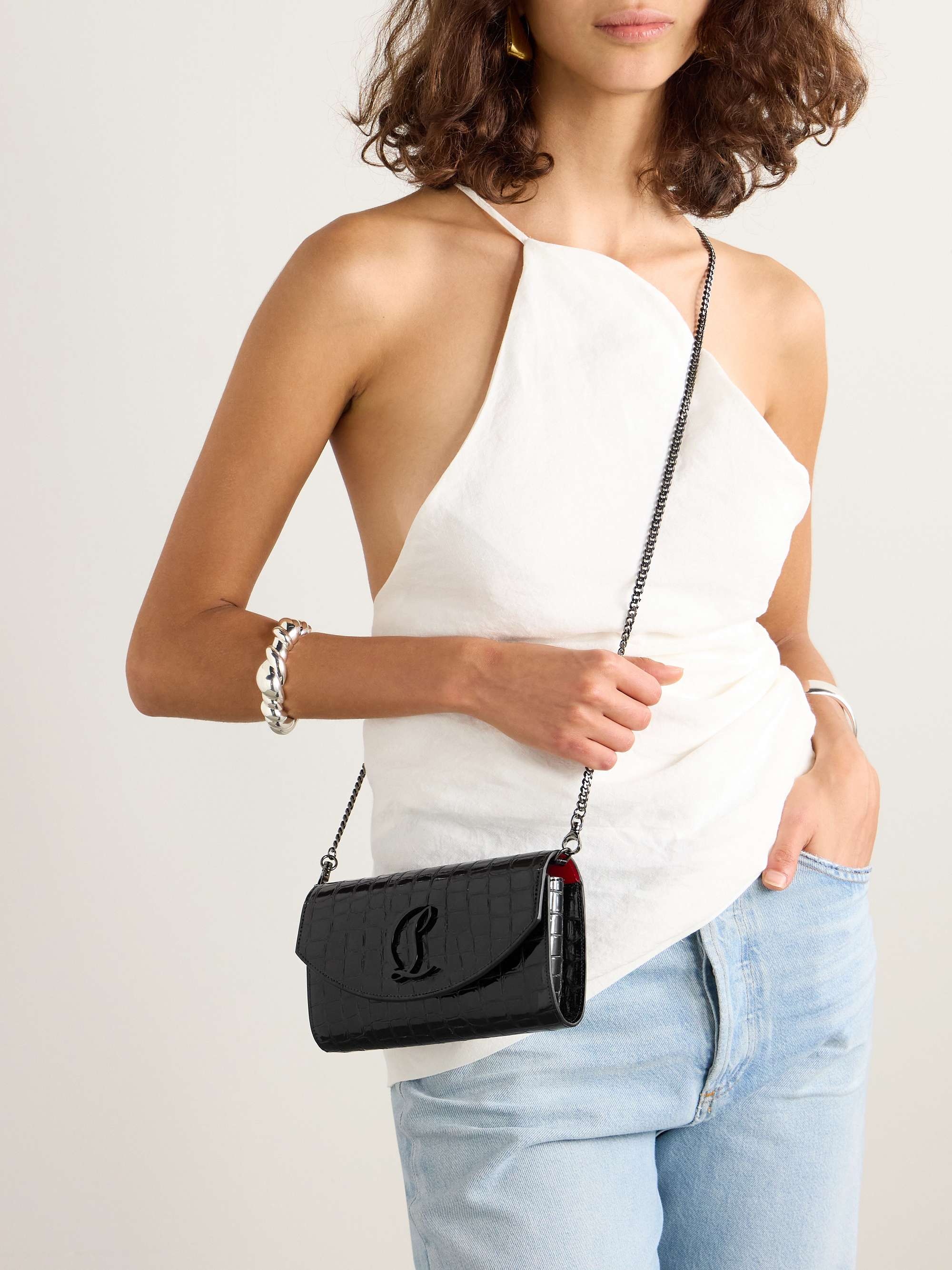 CHRISTIAN LOUBOUTIN Loubi54 croc-effect leather shoulder bag | NET