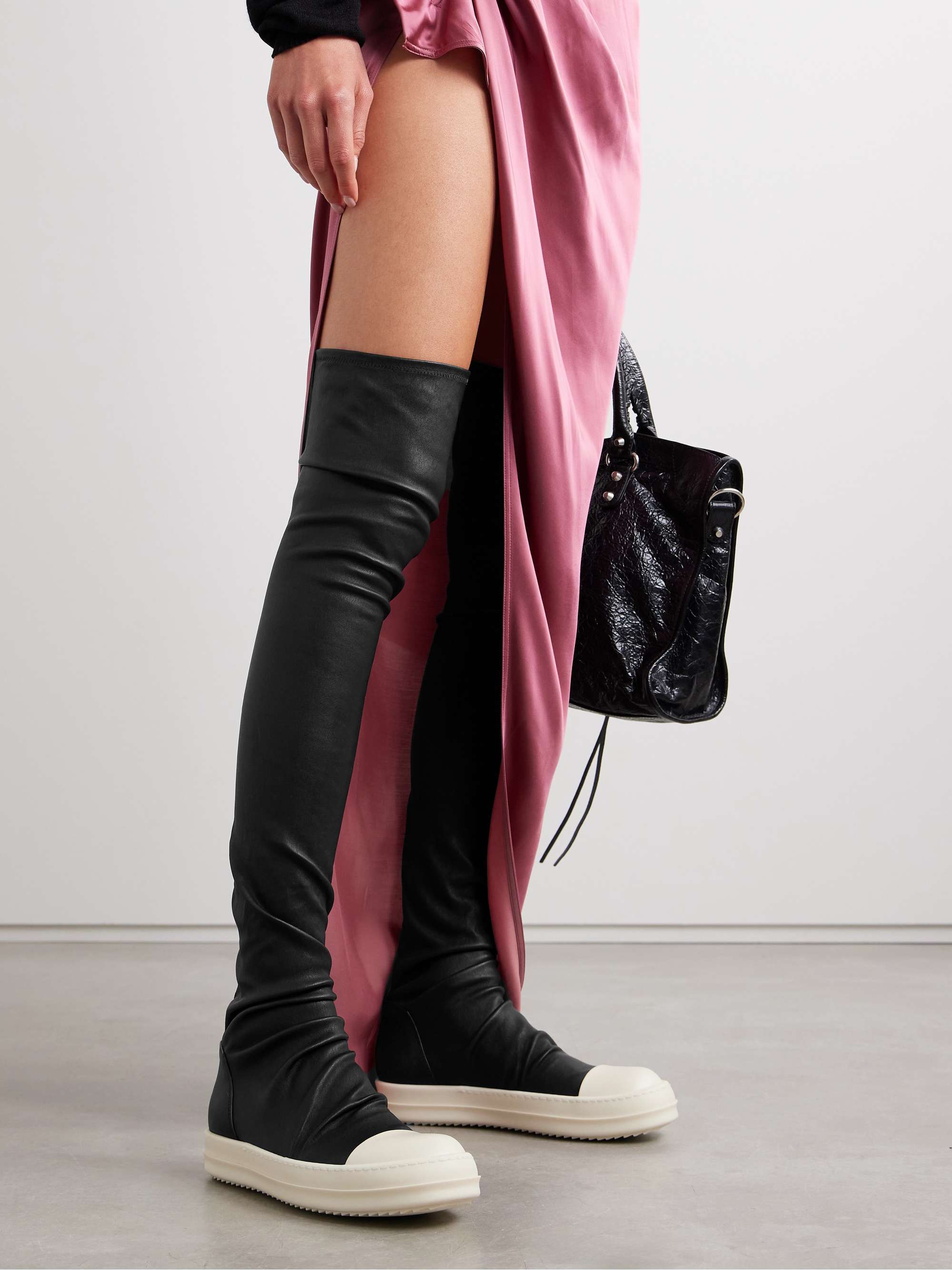 RICK OWENS Rubber-trimmed leather over-the-knee boots | NET-A-PORTER
