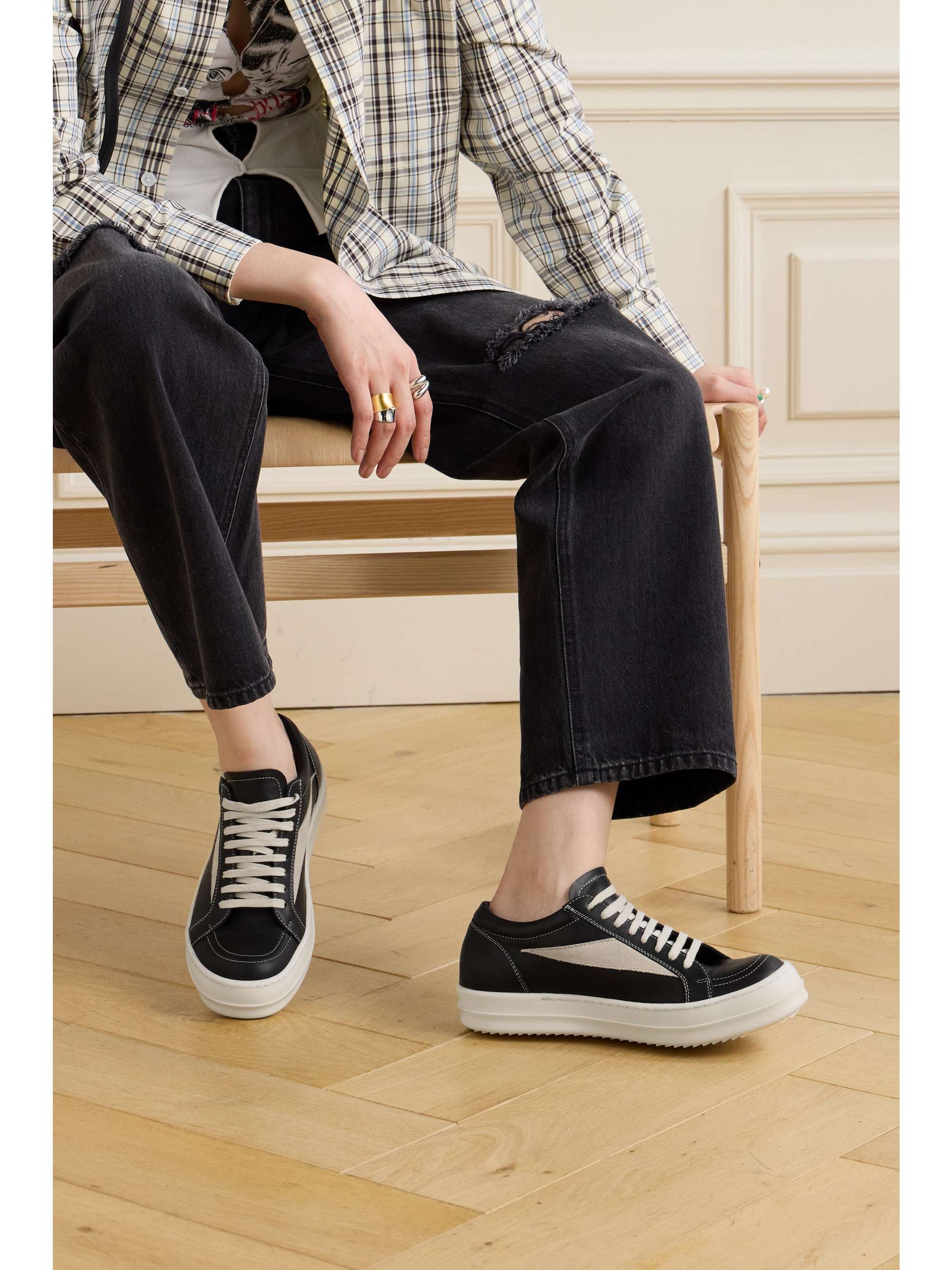 RICK OWENS Vintage suede-trimmed leather sneakers | NET-A-PORTER