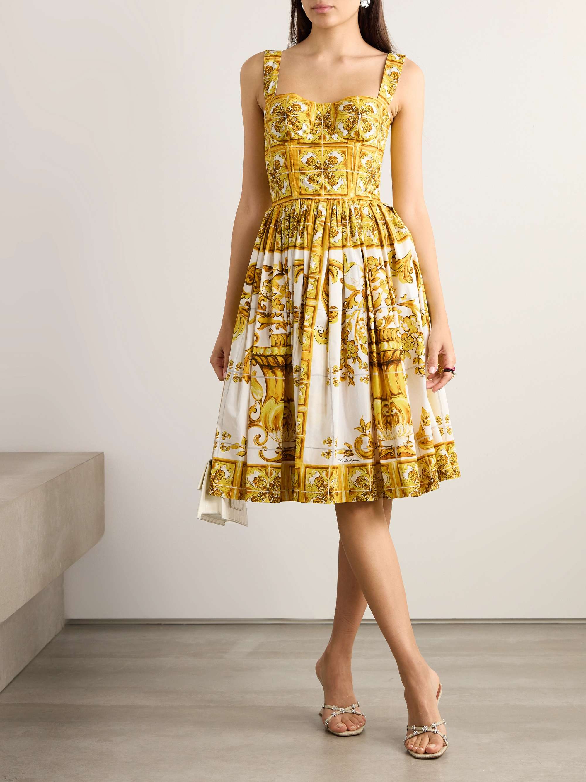 DOLCE&GABBANA Maiolica pleated printed cotton-poplin midi dress