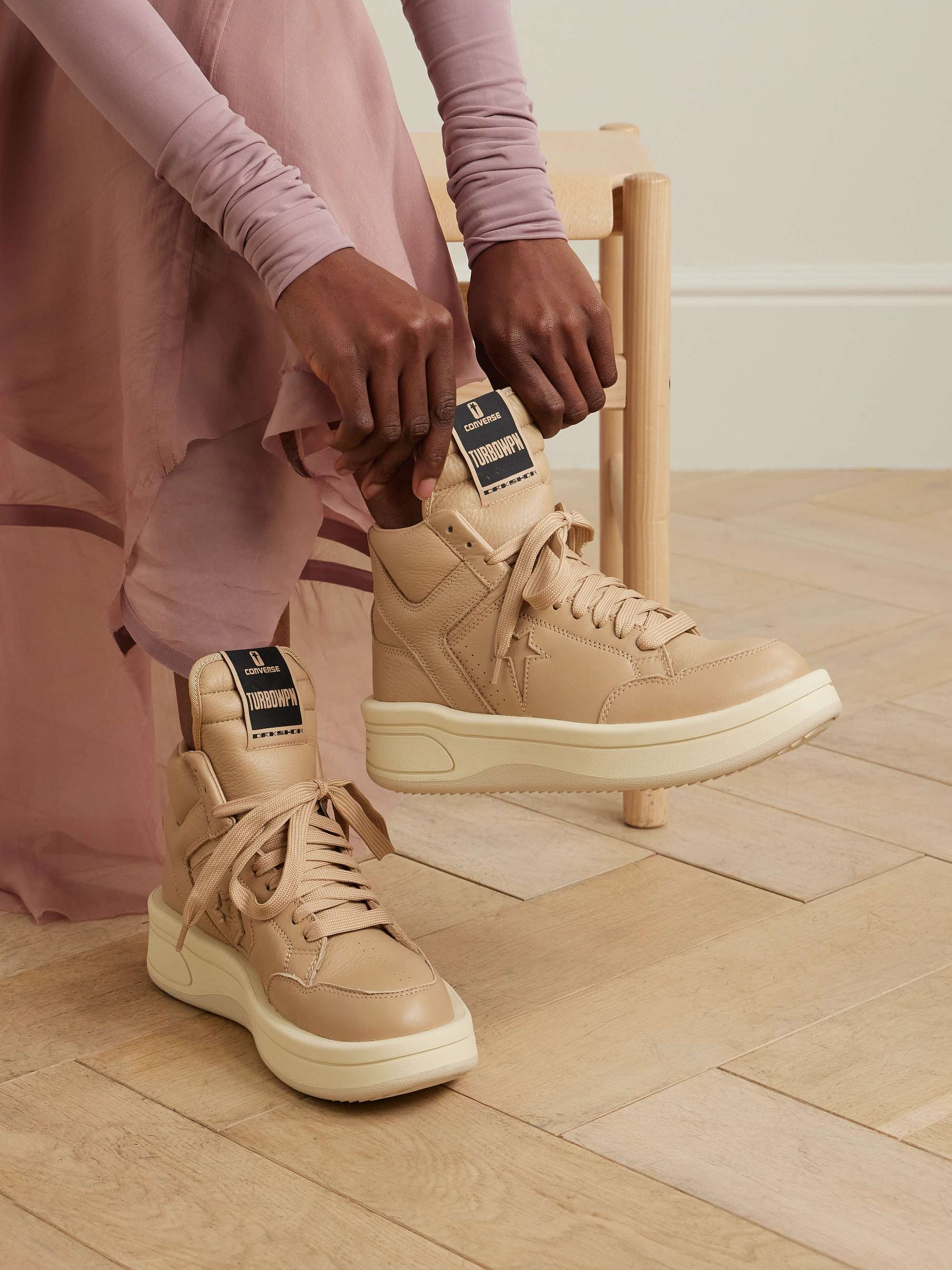 RICK OWENS + Converse Turbowpn leather high-top sneakers | NET-A