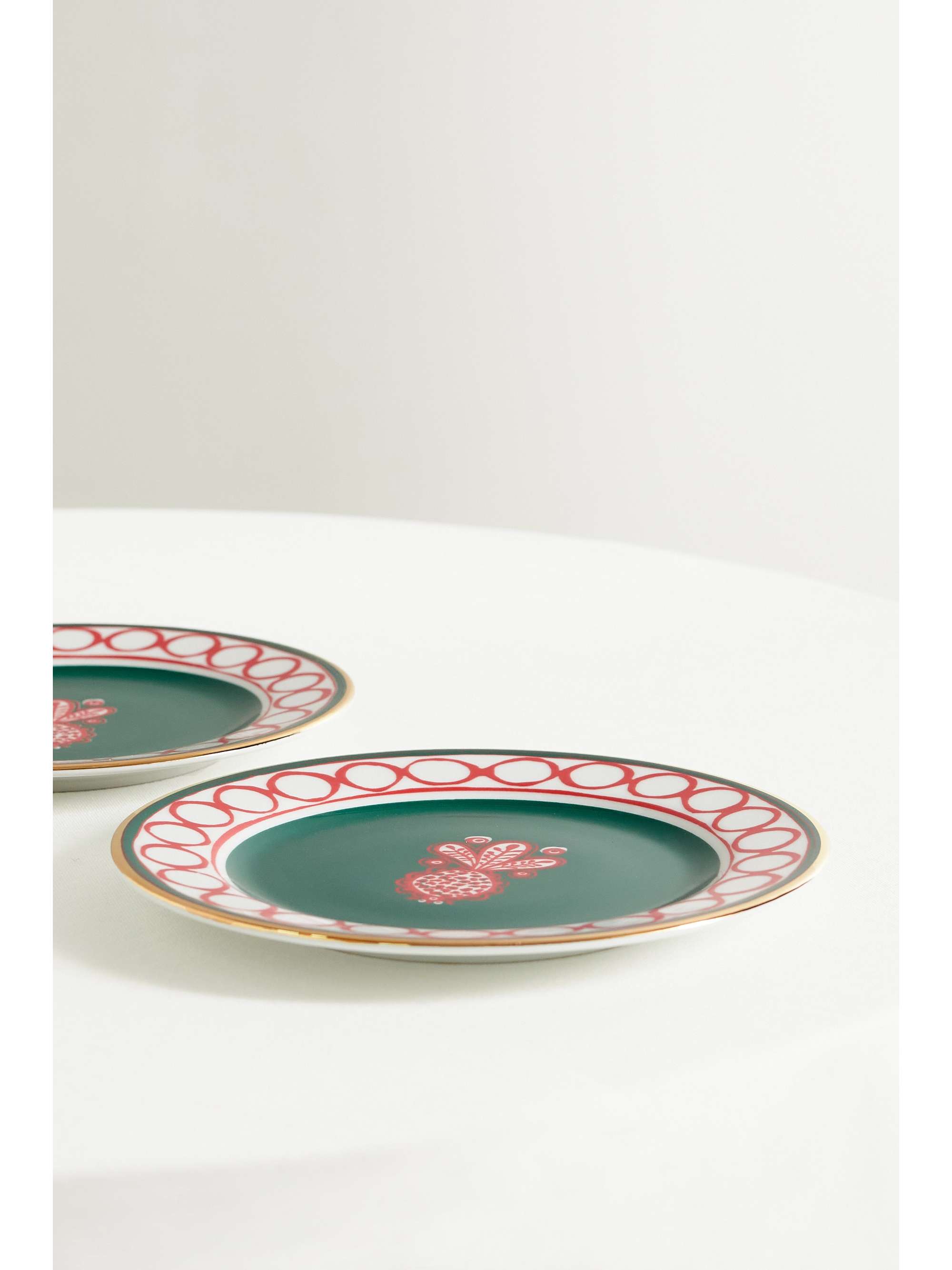 LA DOUBLEJ Set of two gold-plated porcelain dessert plates | NET-A