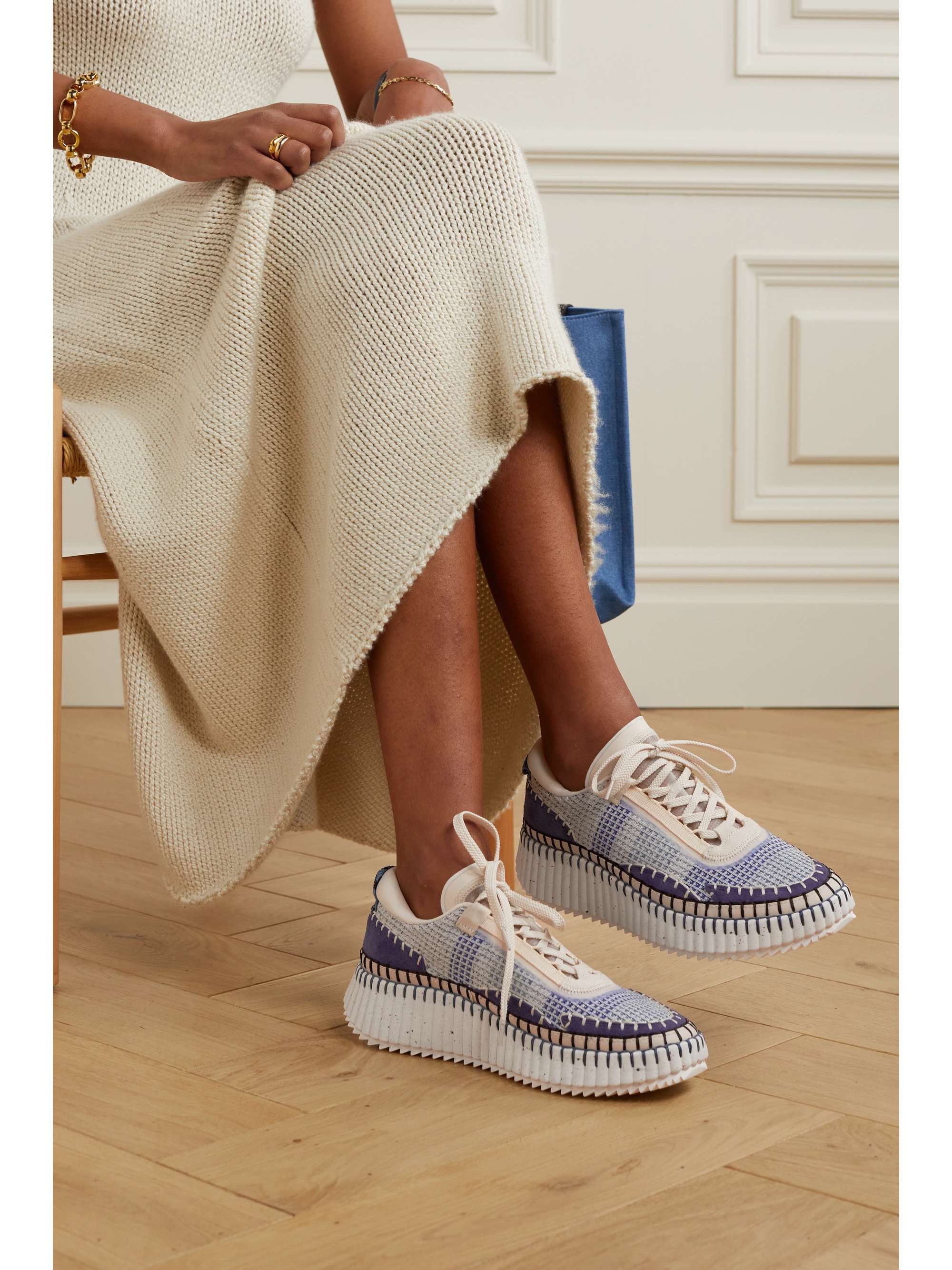 CHLOÉ Nama embroidered suede and recycled-mesh sneakers | NET-A-PORTER